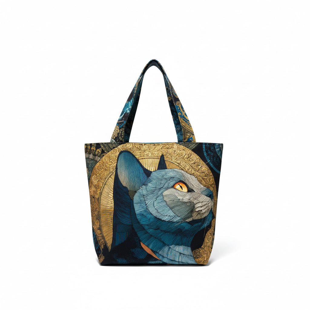 Mystic Duo – Kedi & Baykuş Çift Taraflı El Yapımı Tote Çanta