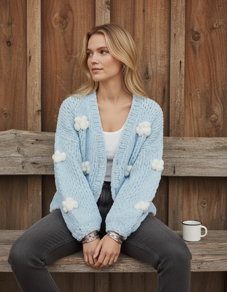 Crop Puffy Hırka | Mavi