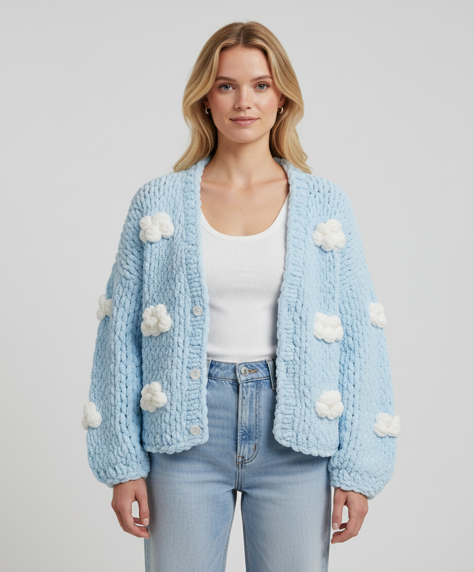 Crop Puffy Hırka | Mavi
