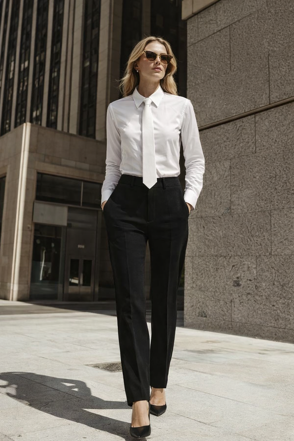 Beyaz Kravatlı Tek Cep Gömlek