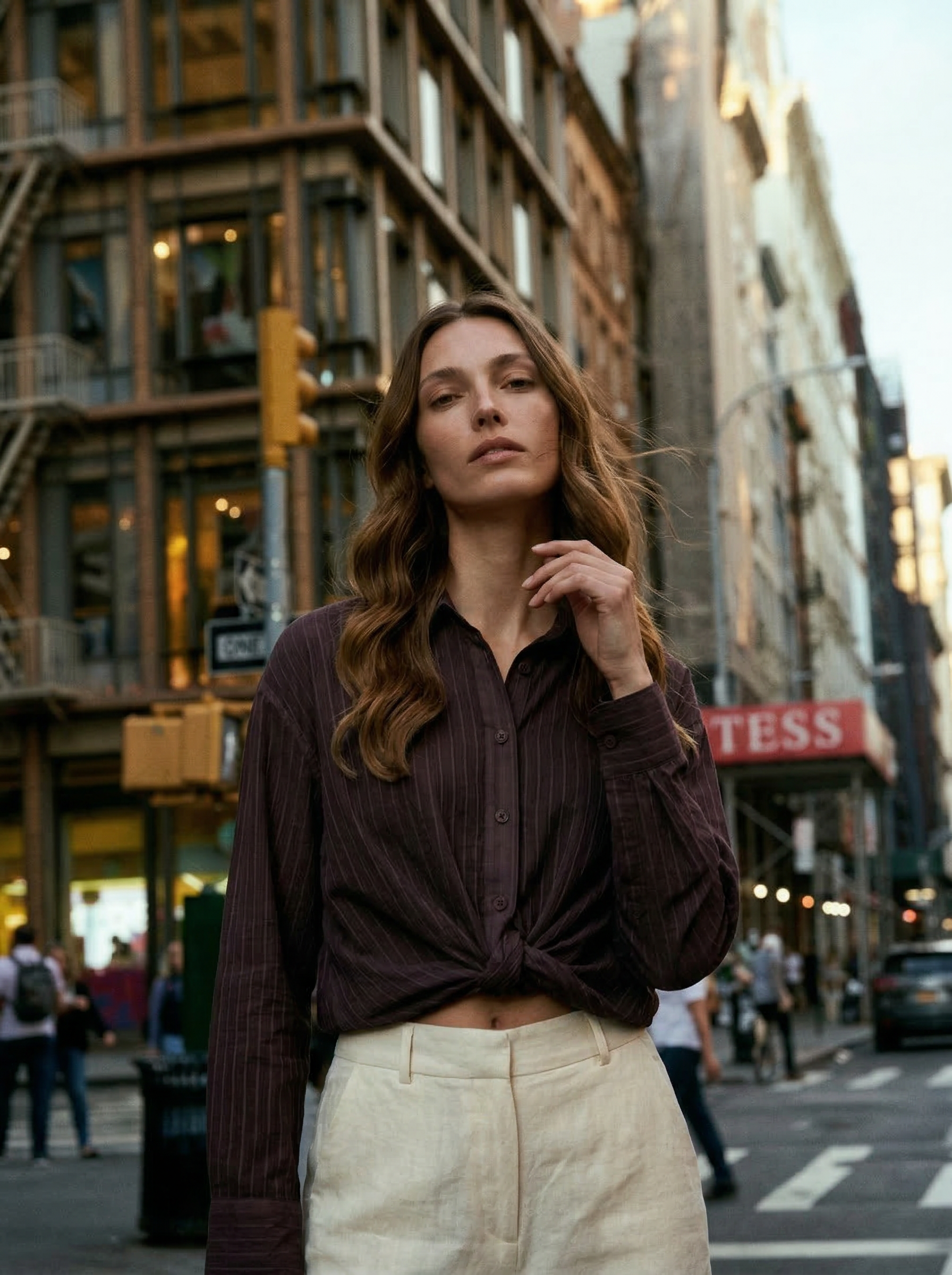 Bağlama Detaylı Kahve Gömlek