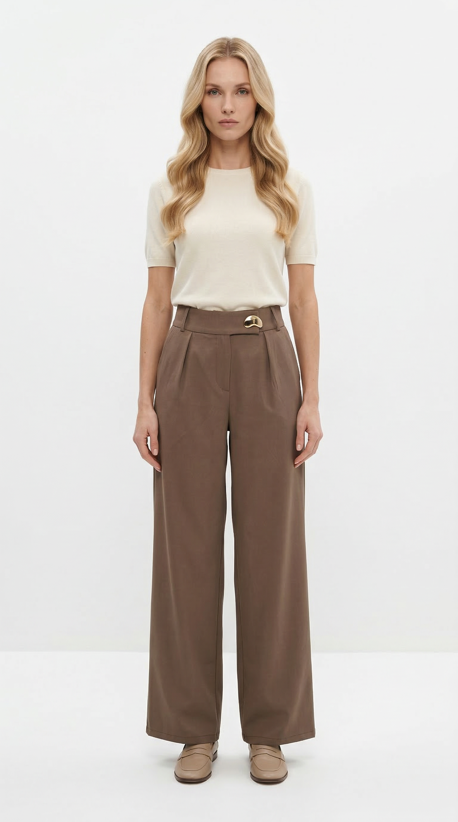 Toka Detaylı Geniş Paça Pantolon