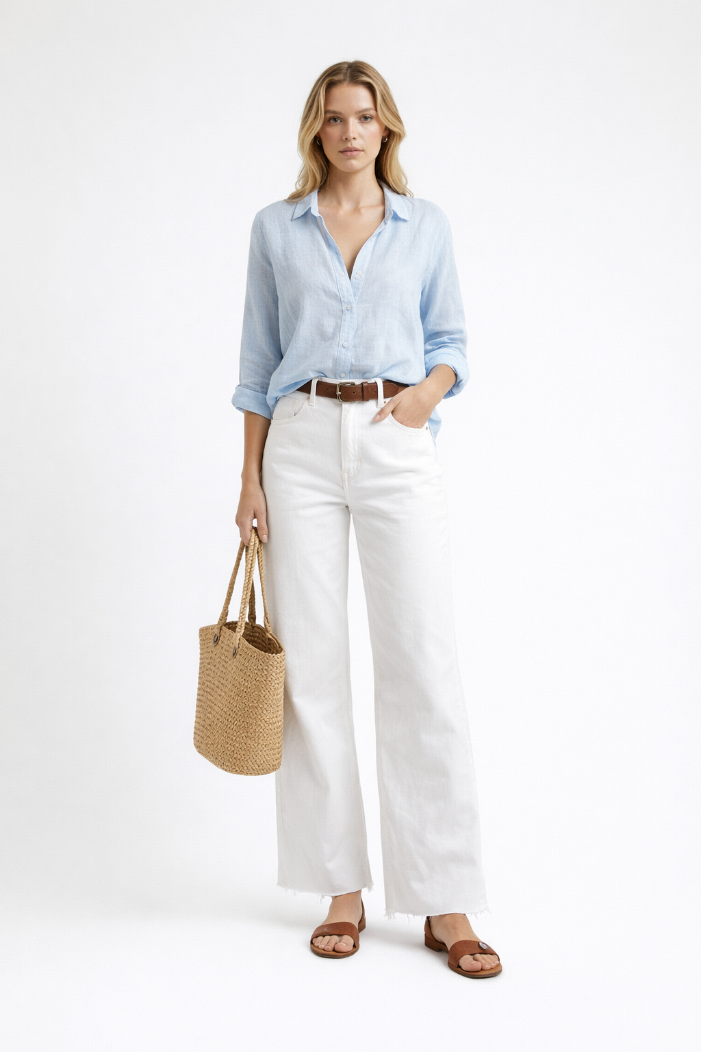 Beyaz Geniş Paça Kot Pantolon