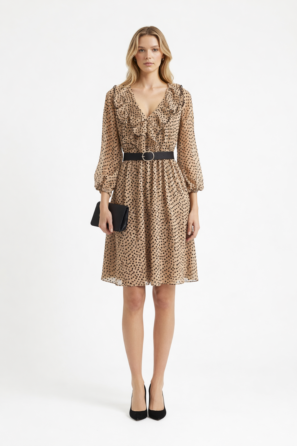 Puantiye Desenli Kemerli Elbise