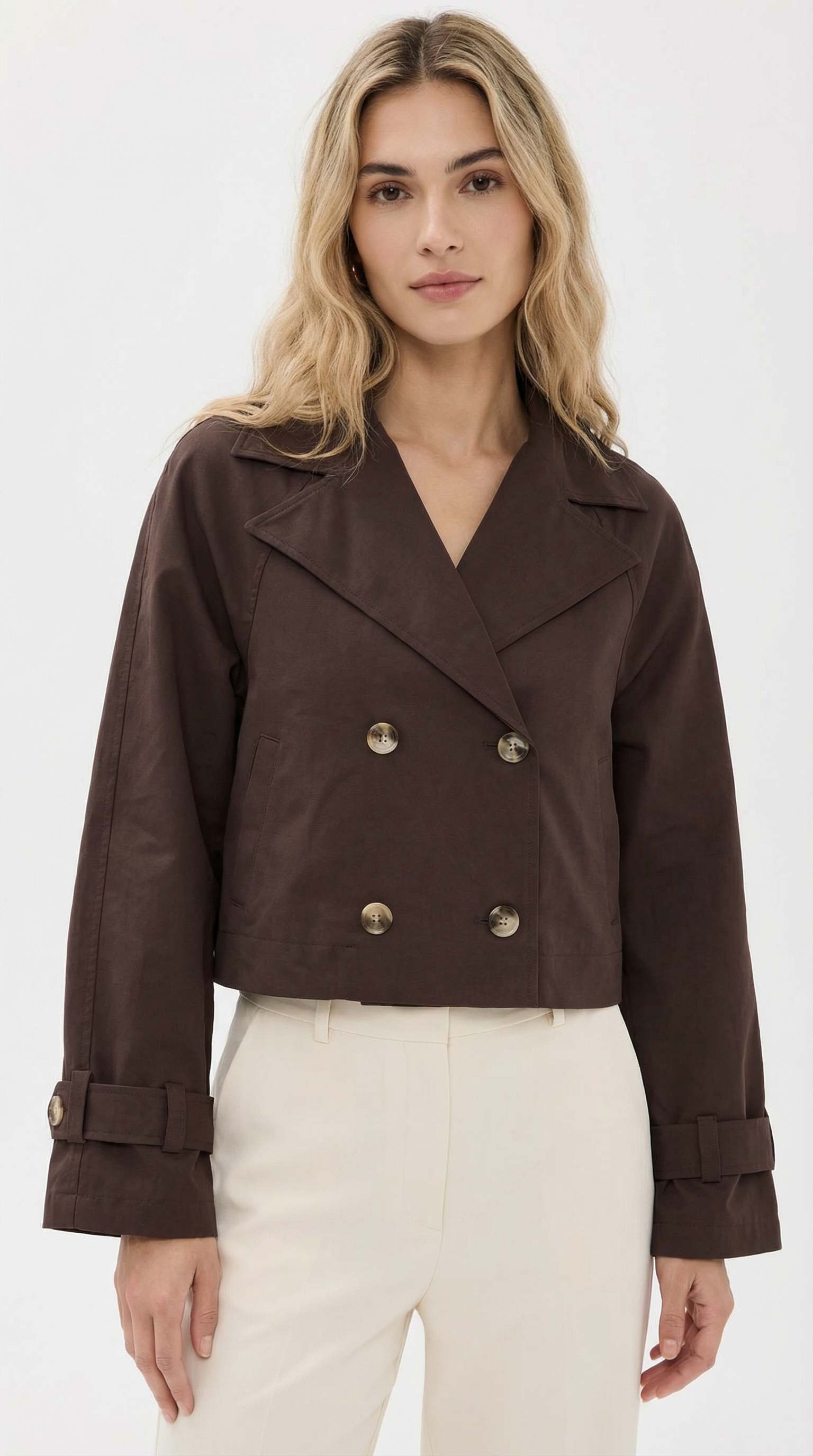 Kahverengi Kruvaze Kısa Trençkot