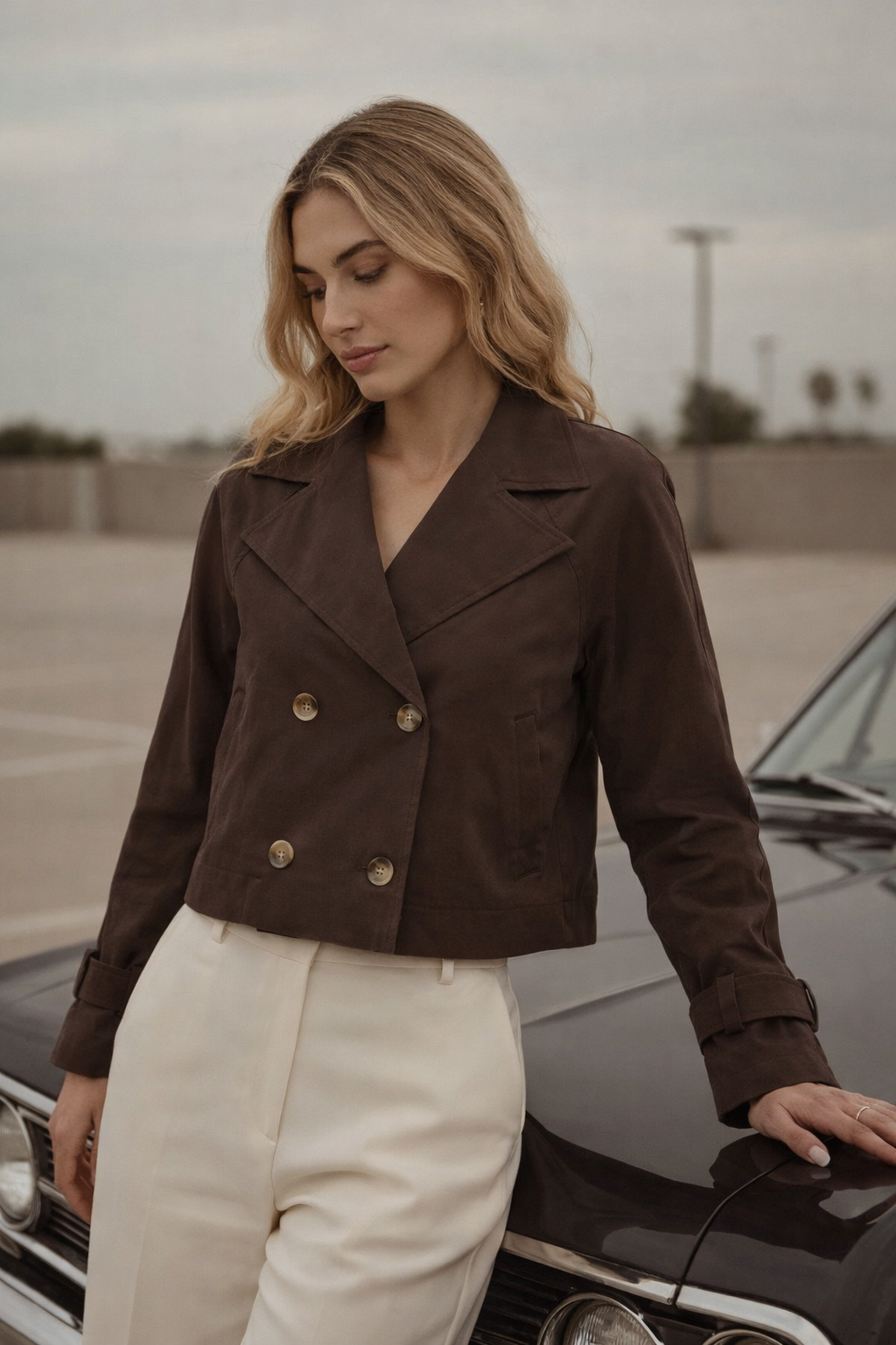 Kahverengi Kruvaze Kısa Trençkot