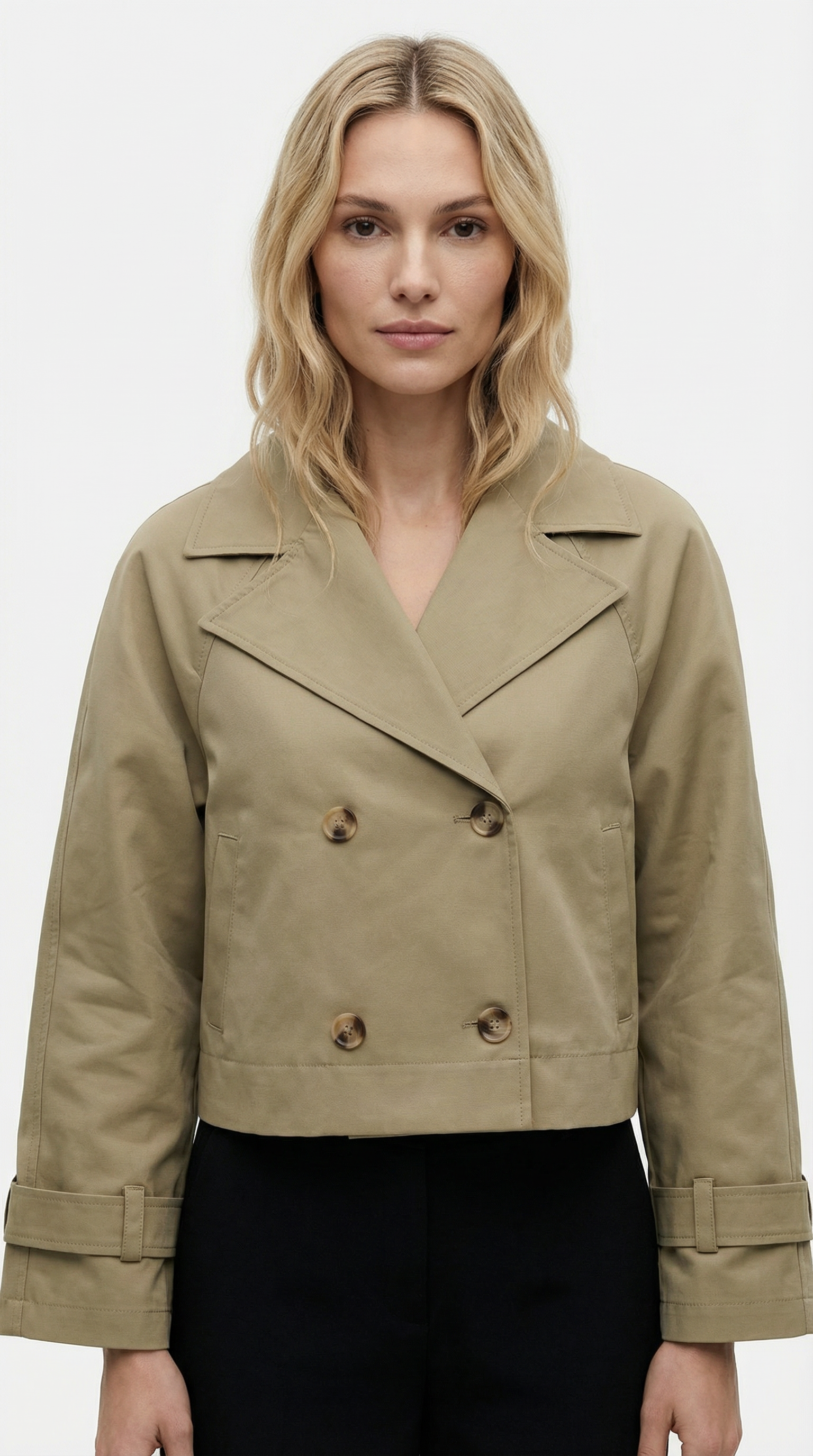 Bej Kruvaze Kısa Trençkot