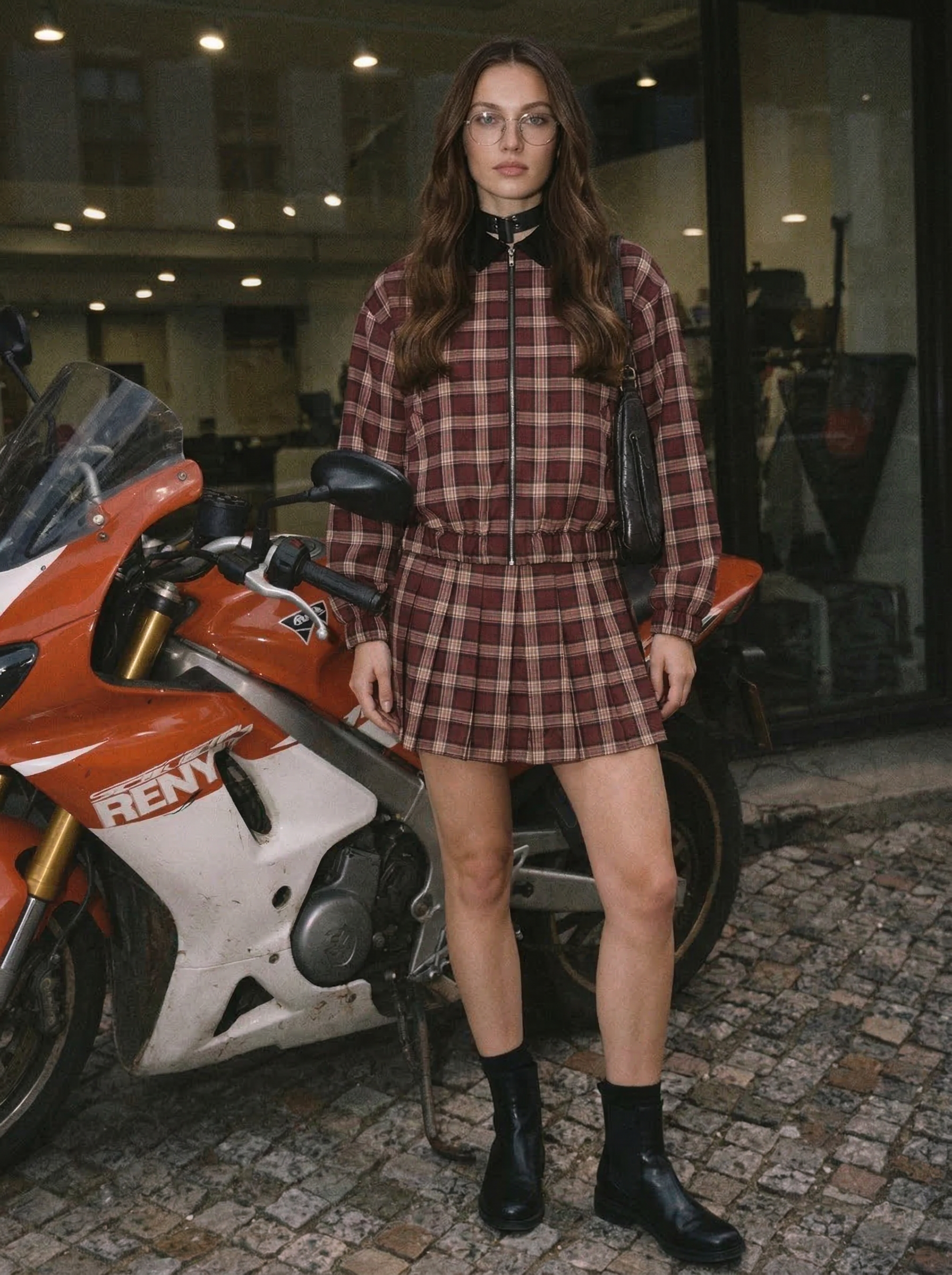 Bordo Ekose Mini Etek