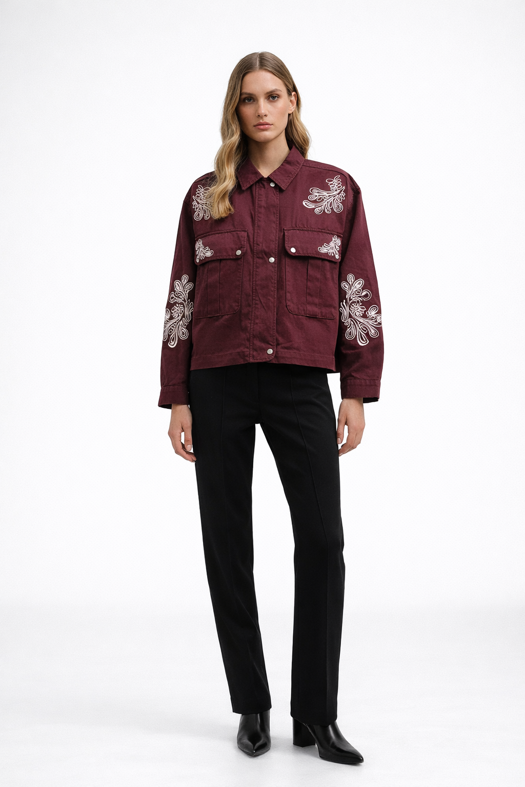 Nakış Detaylı Bordo Ceket