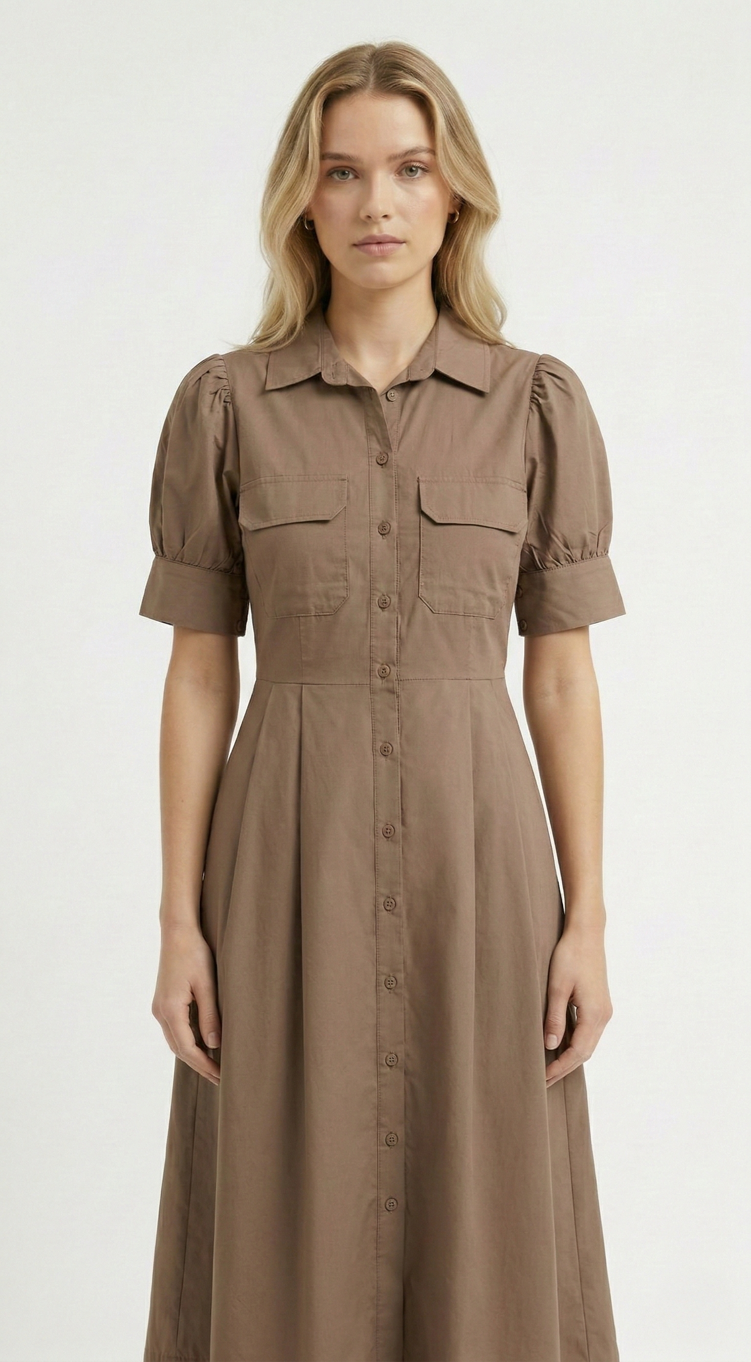 Balon Kollu Mocha Gömlek Elbise