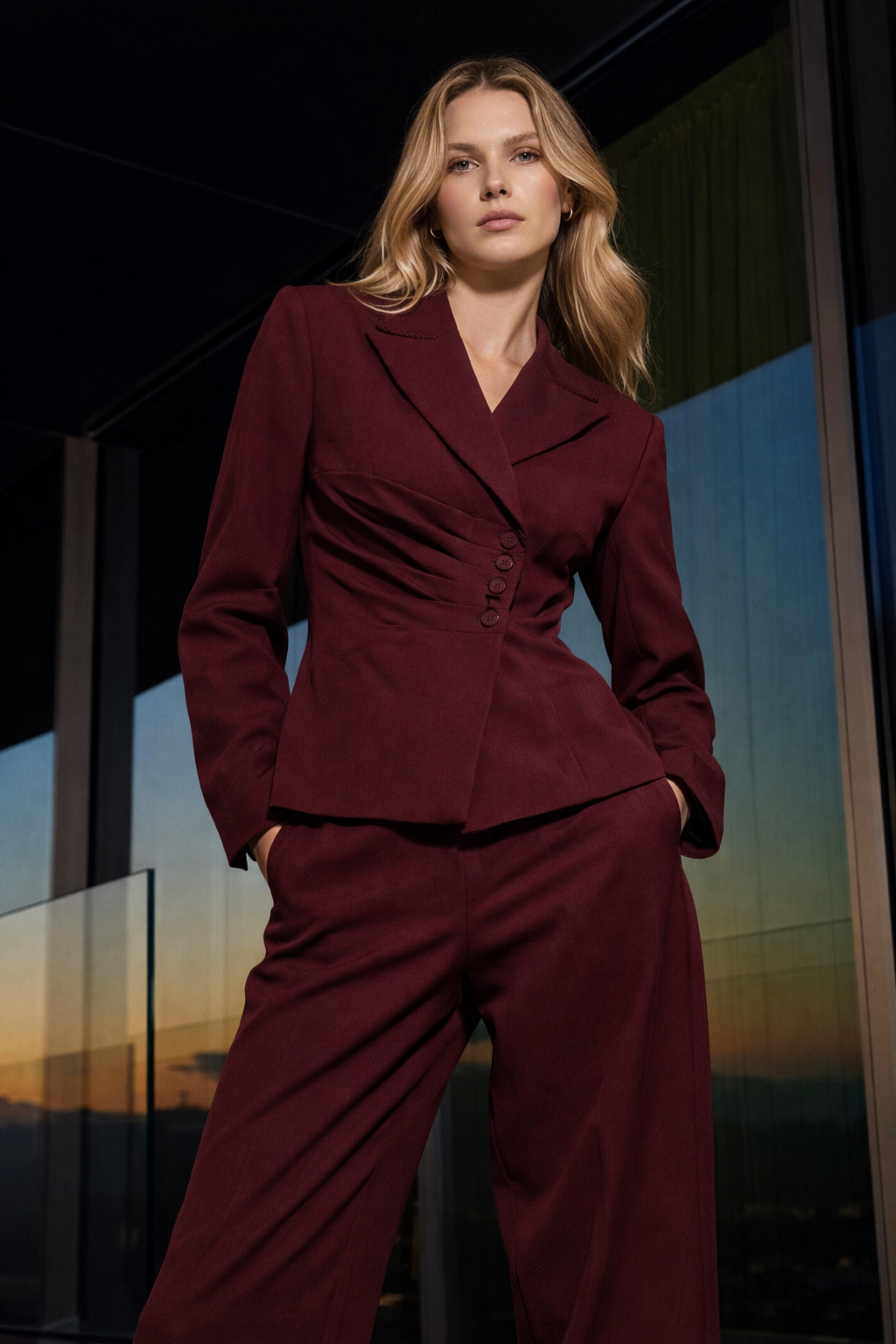 Bordo Pantolon ve Ceket Takım