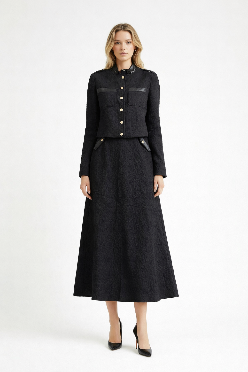 Siyah Dokulu Ceket ve Etek Takım