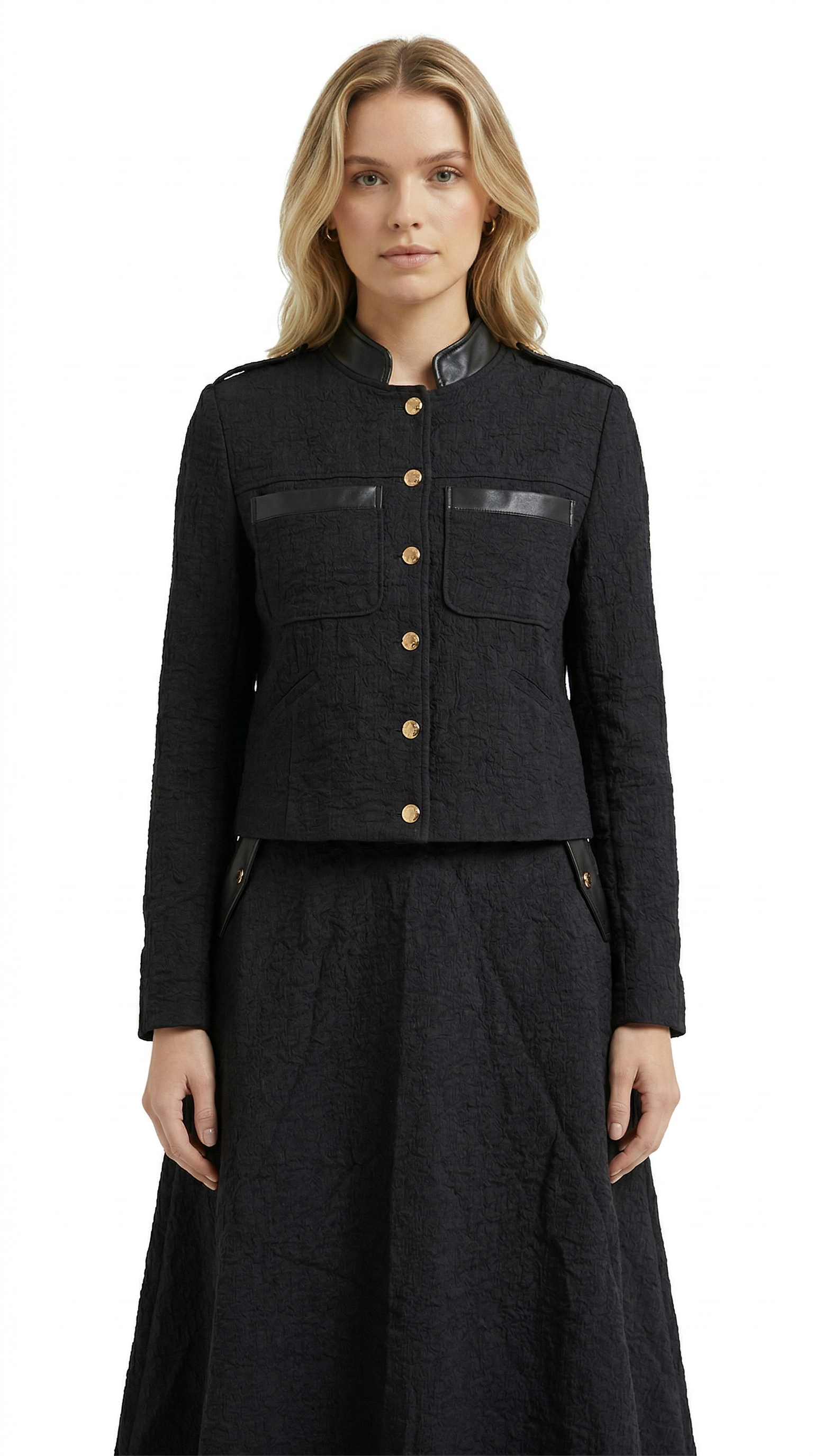 Siyah Dokulu Ceket ve Etek Takım