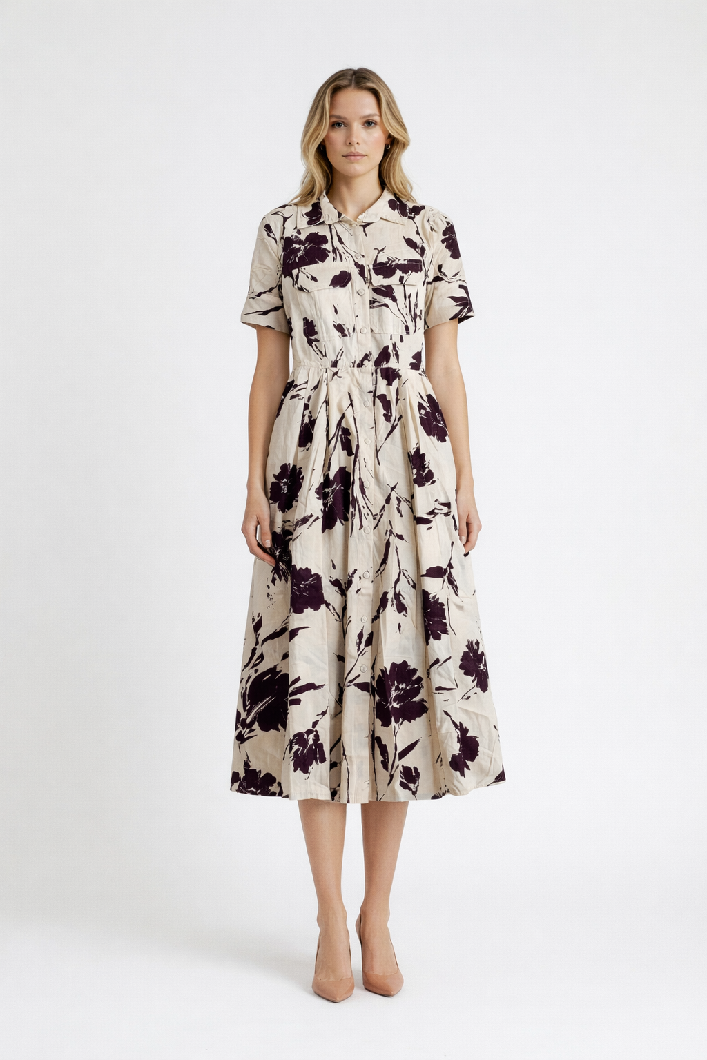 Çiçek Desenli Gömlek Elbise