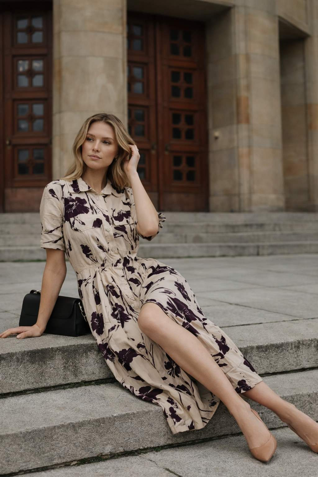 Çiçek Desenli Gömlek Elbise