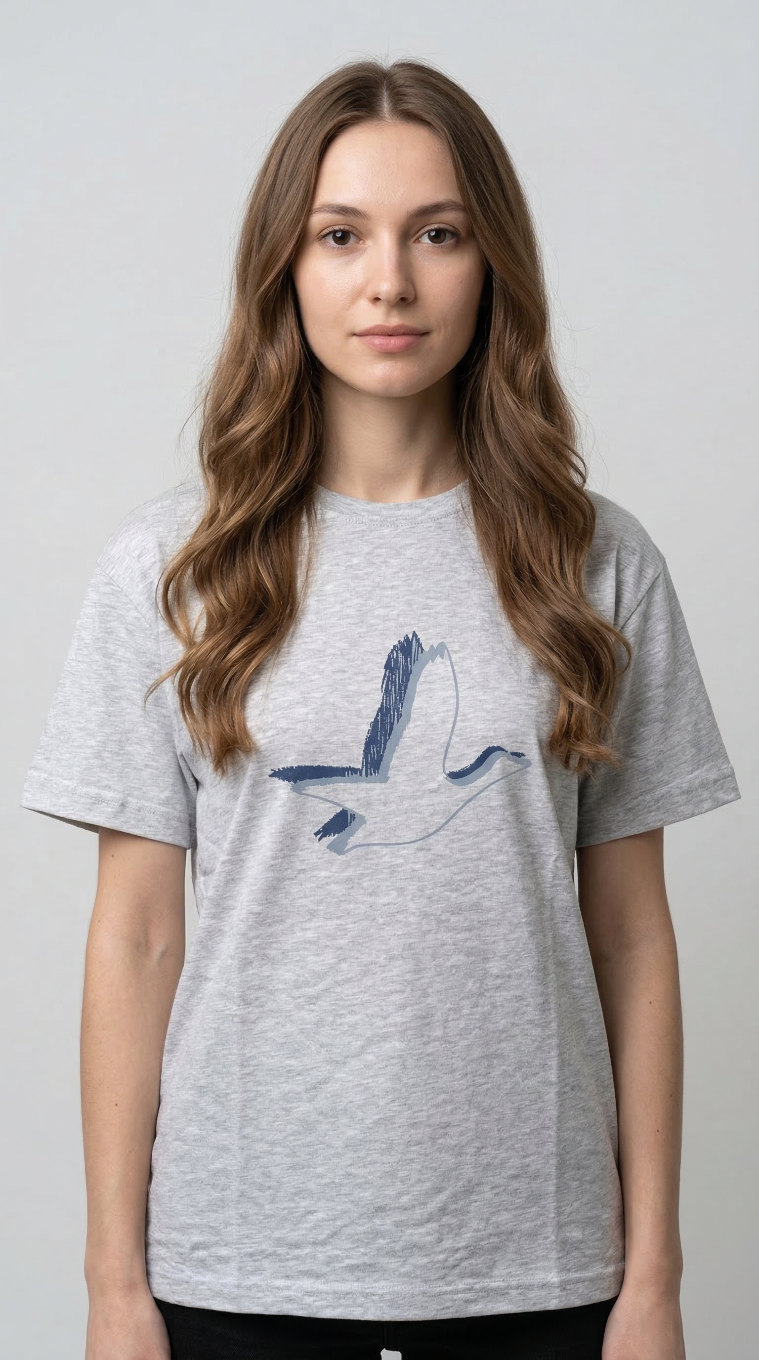 Baskılı Gri Melanj Tişört