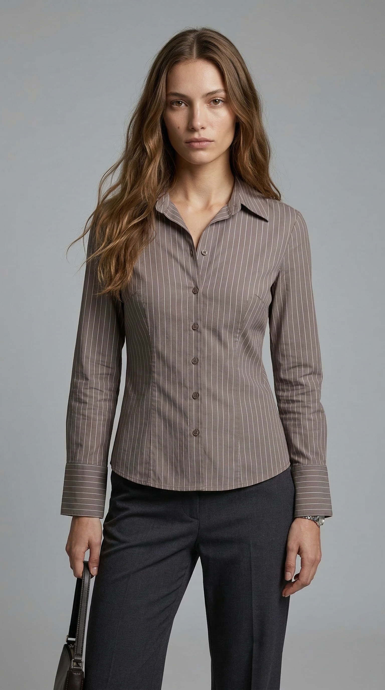Slim Fit Kahverengi Çizgili Gömlek
