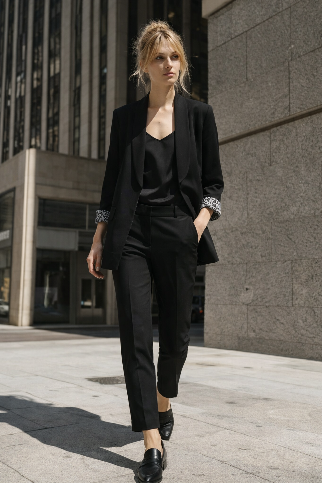 İçi Leopar Desenli Siyah Blazer Ceket