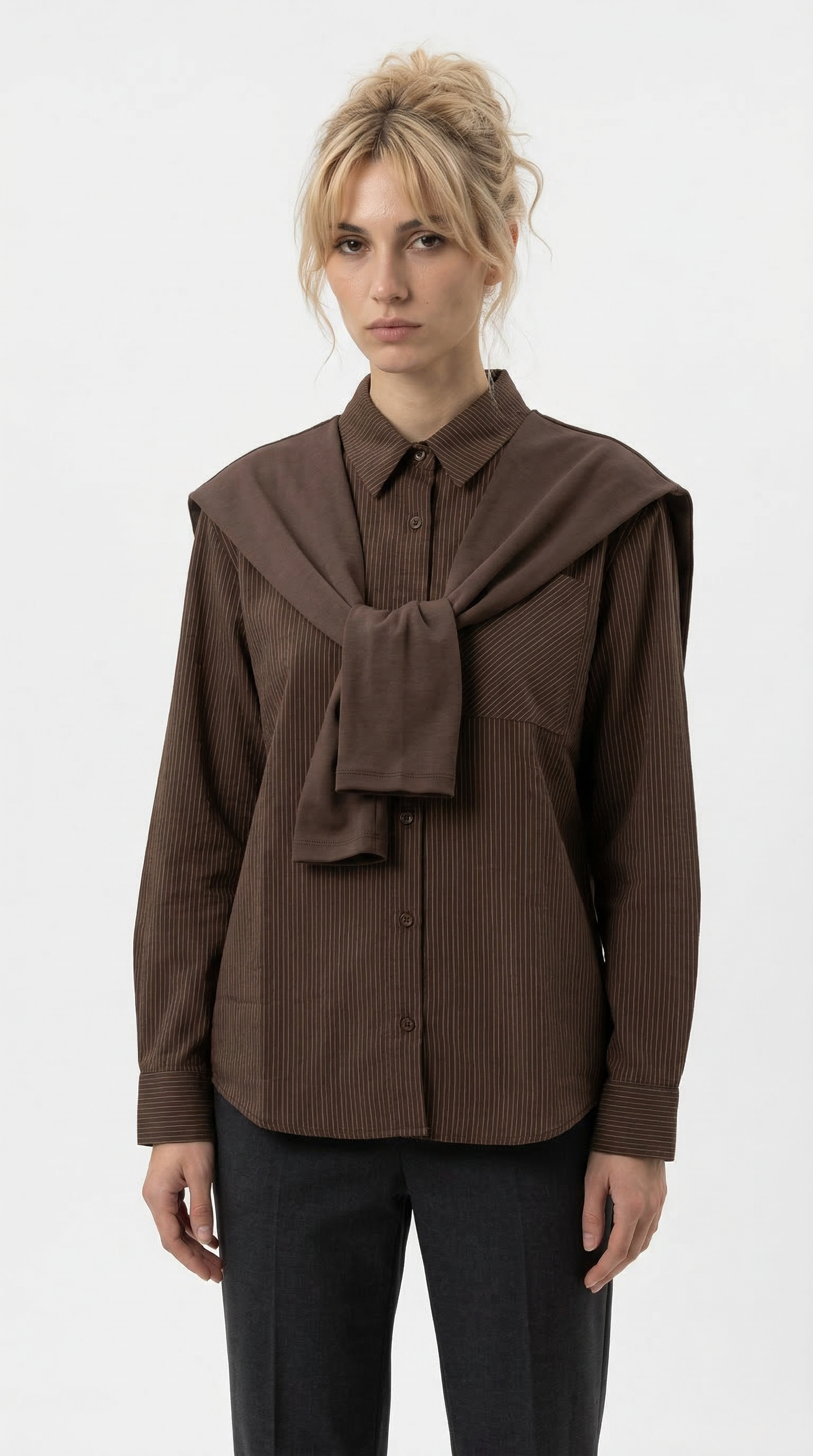 Bağlama Formlu Çizgili Gömlek