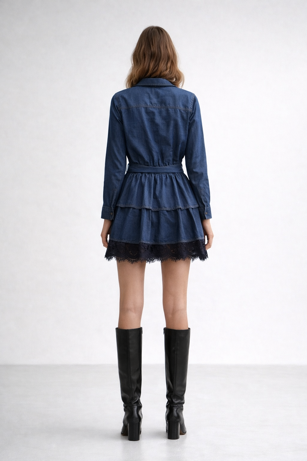 Dantel Detaylı Denim Elbise