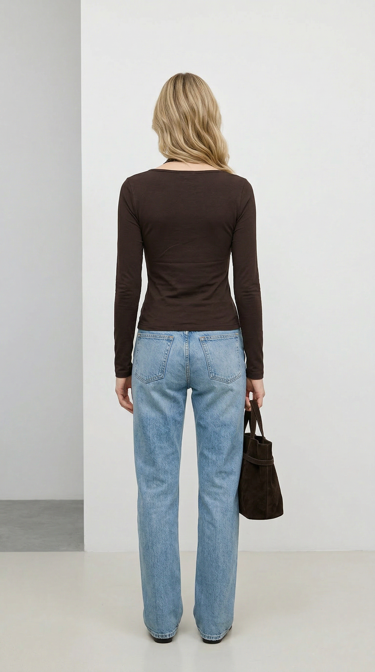 Kahve Dantel Detaylı Uzun Kollu Bluz