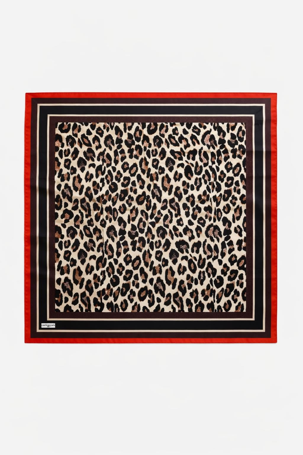 Leopar Desenli Kırmızı Çerçeveli Şık Eşarp