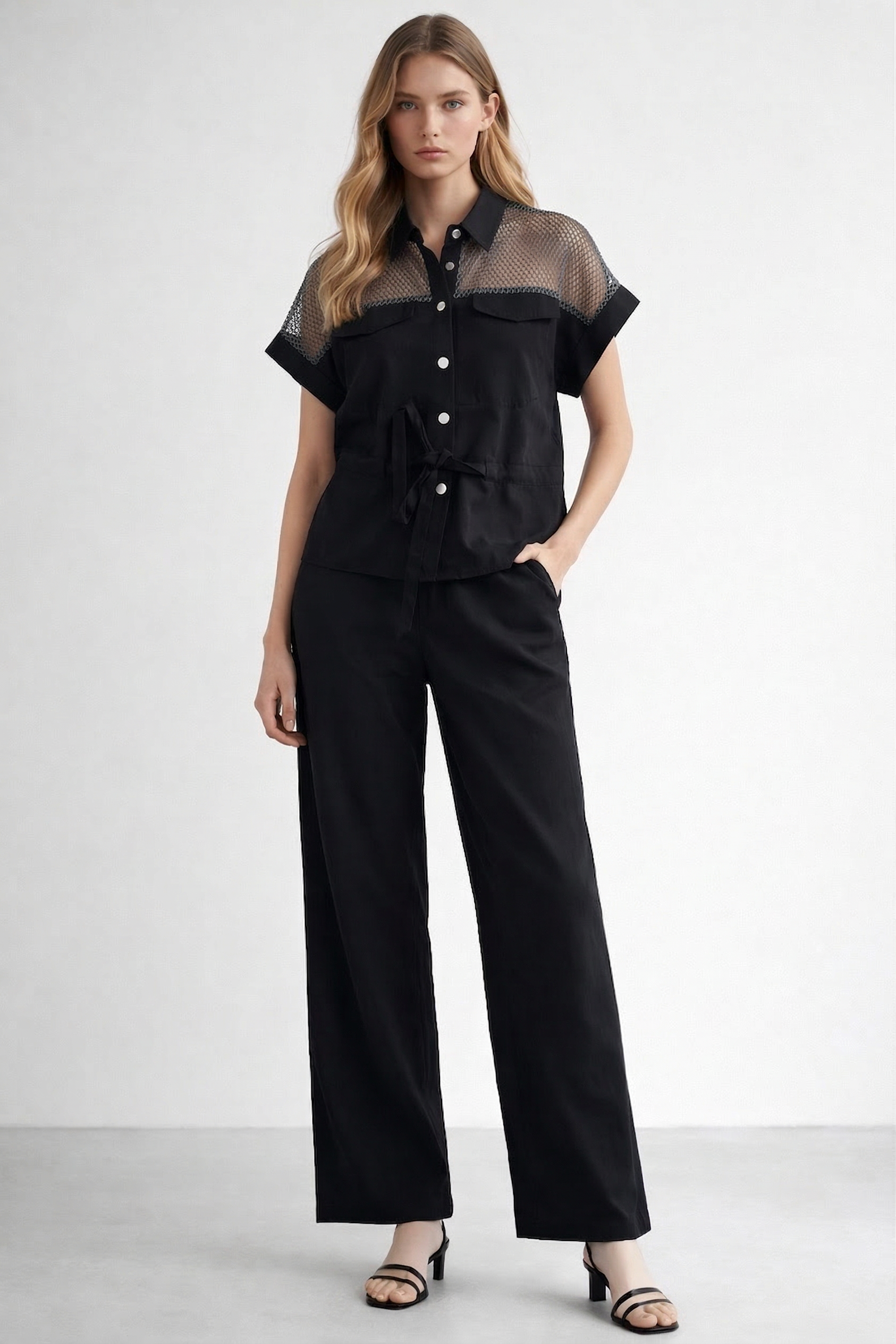 File Detaylı Modern Gömlek Pantolon Takım