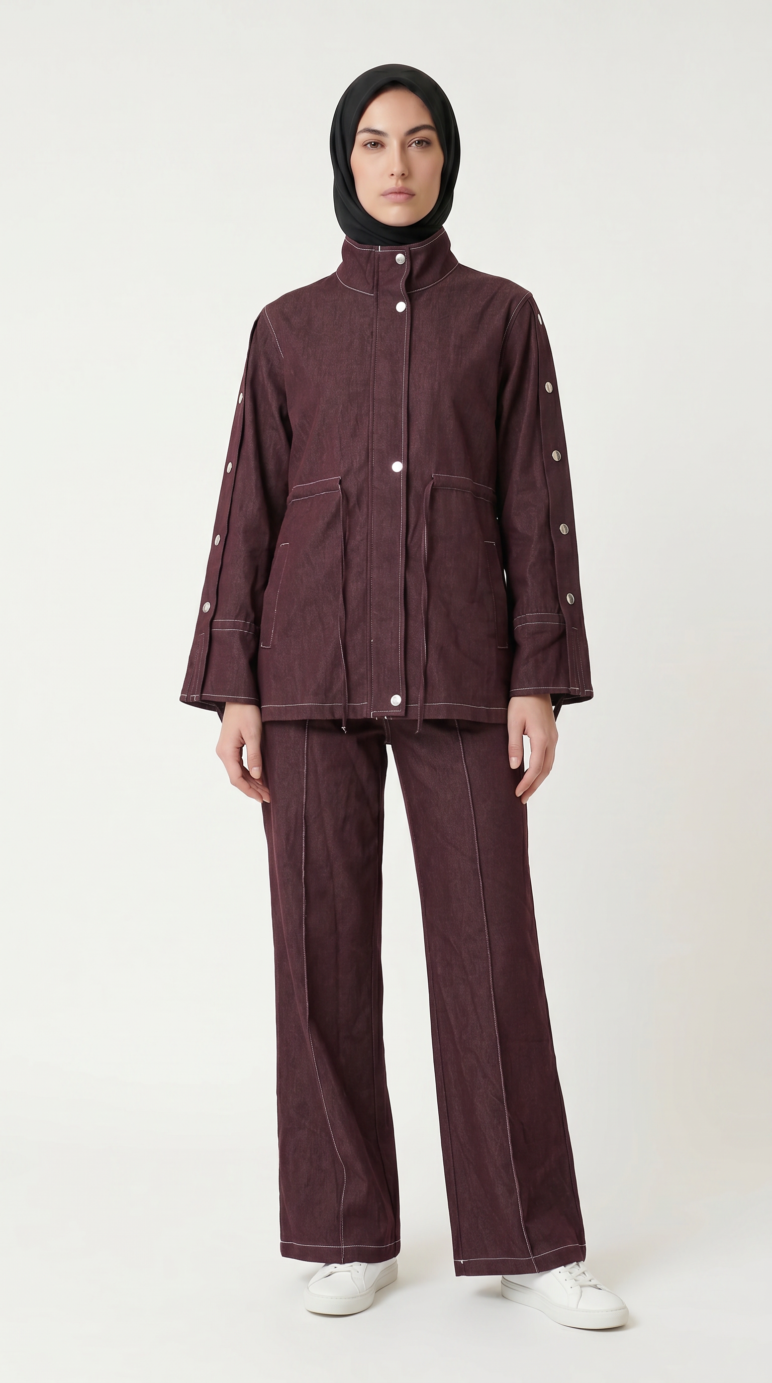 Bordo Denim Pantolon & Ceket Takım