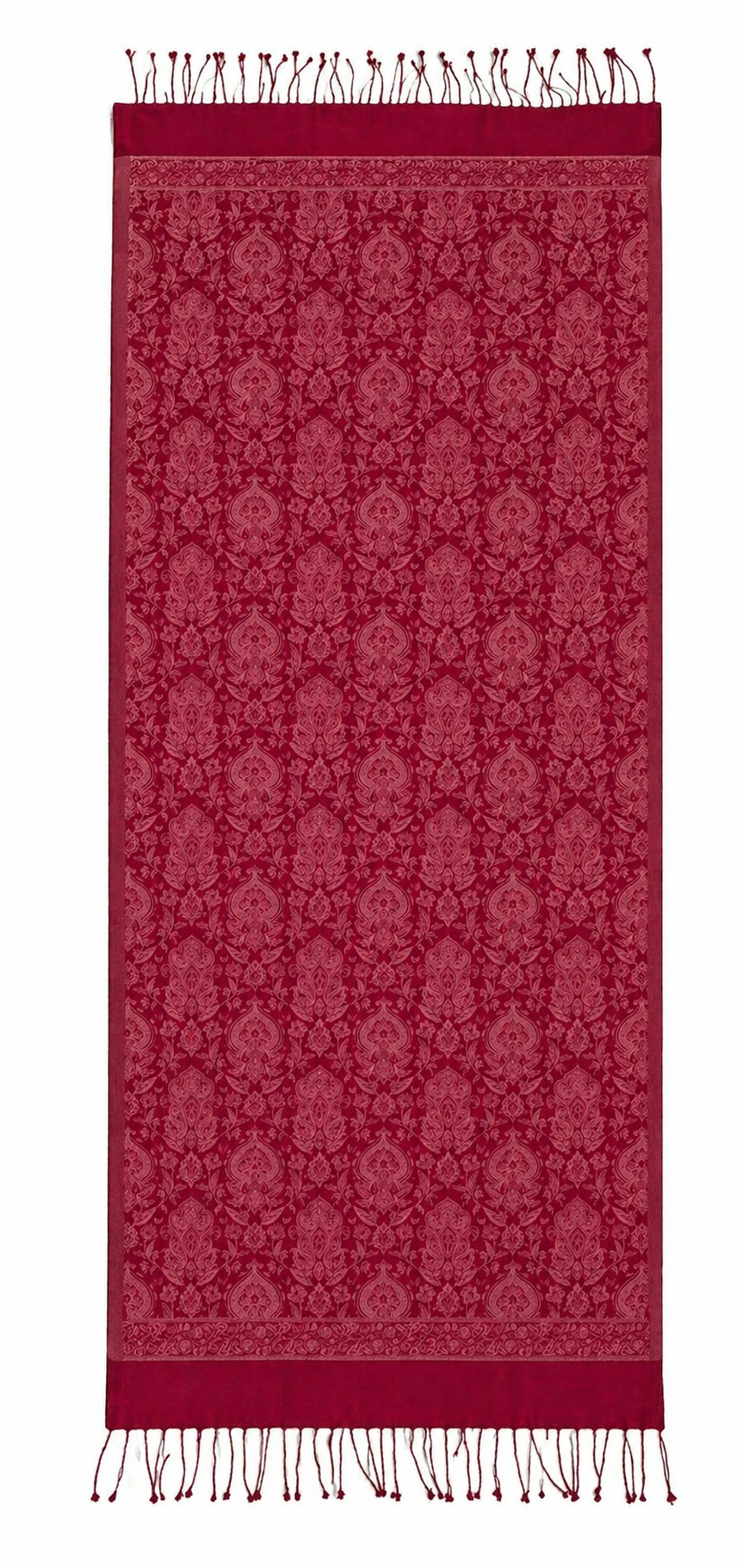 Bordo İpek Jakar Desenli Şal