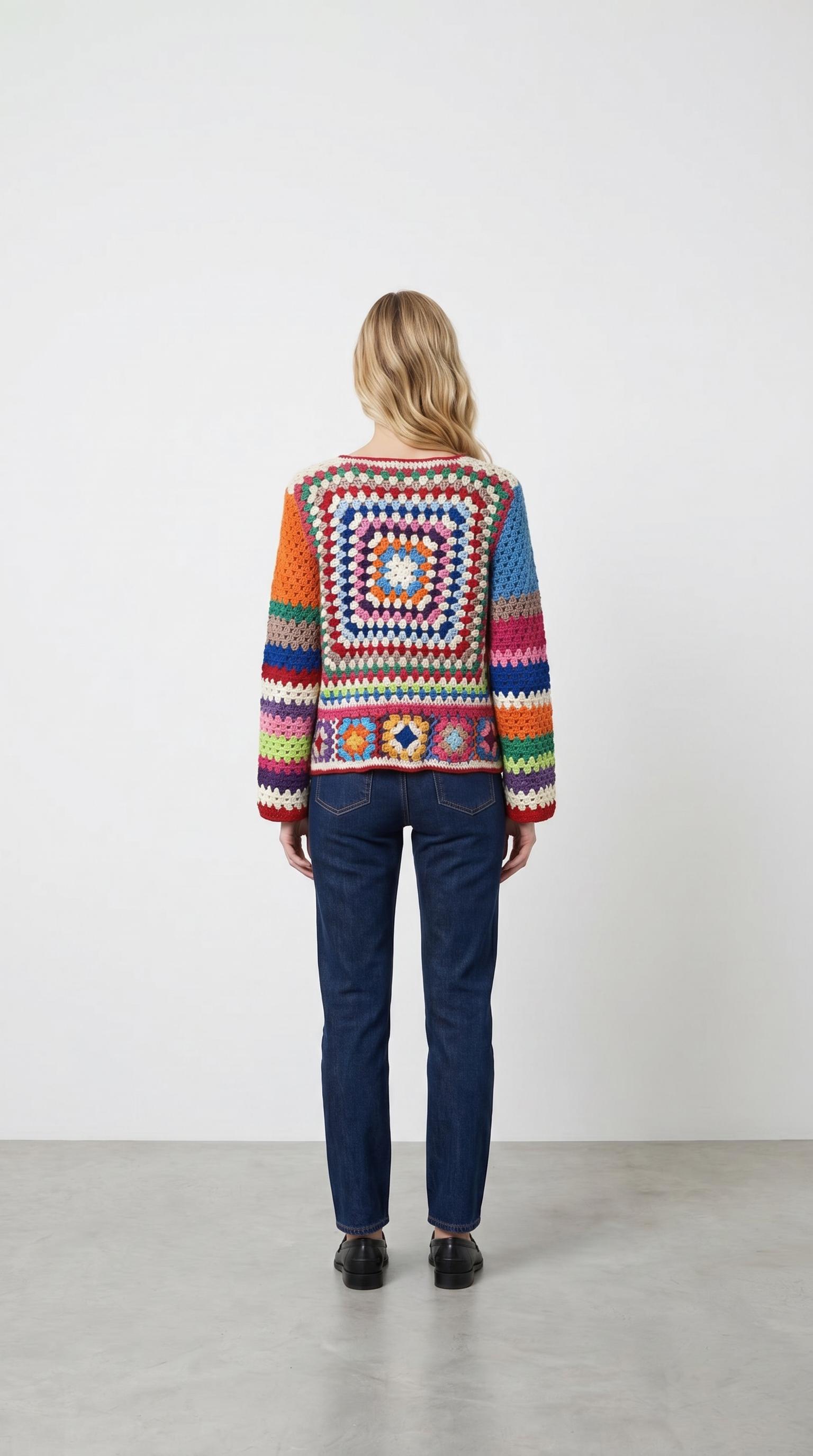 Renkli El Örgüsü Patchwork Hırka