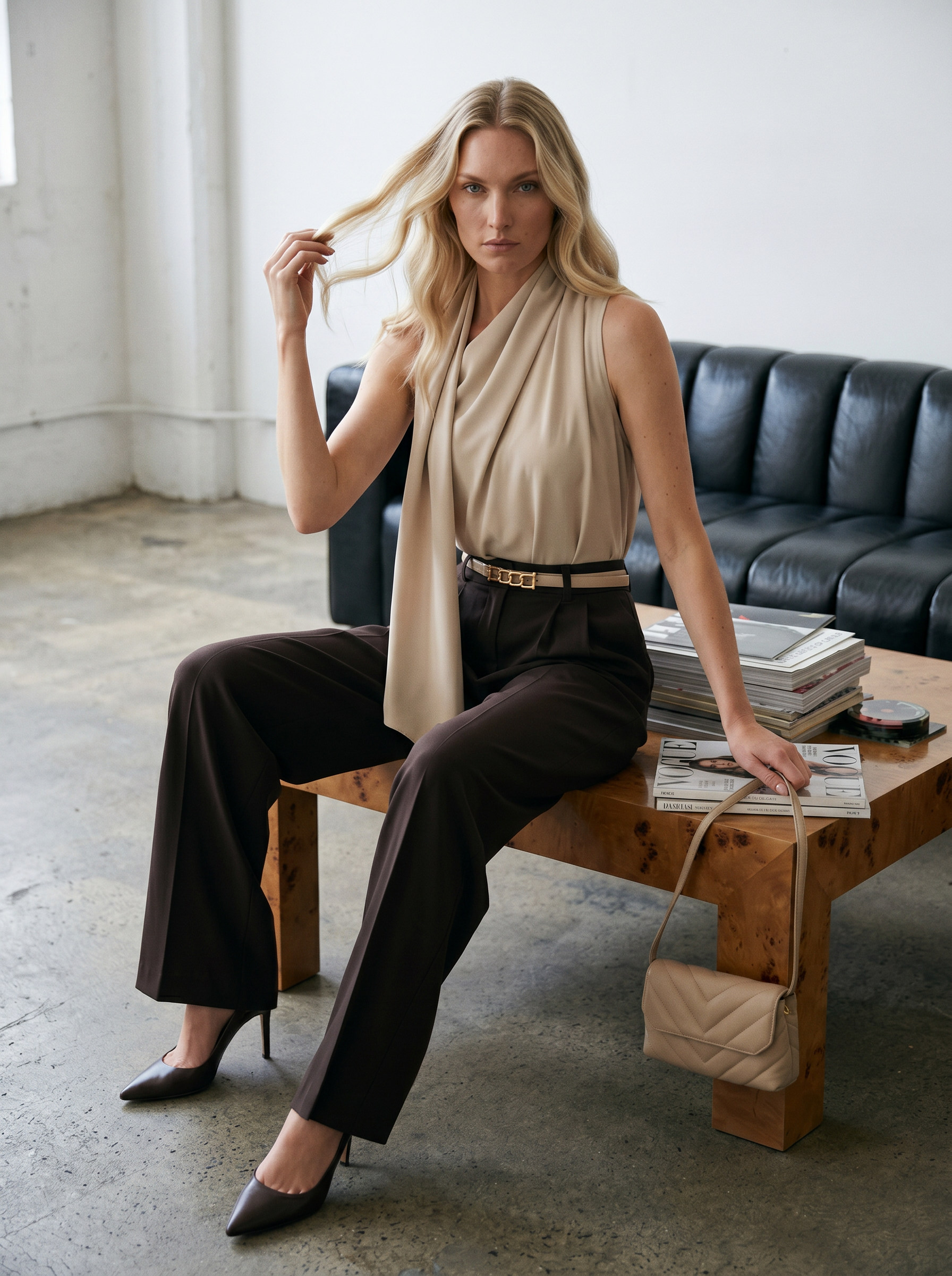 Boyundan Geçirmeli Akışkan Drapeli Bluz