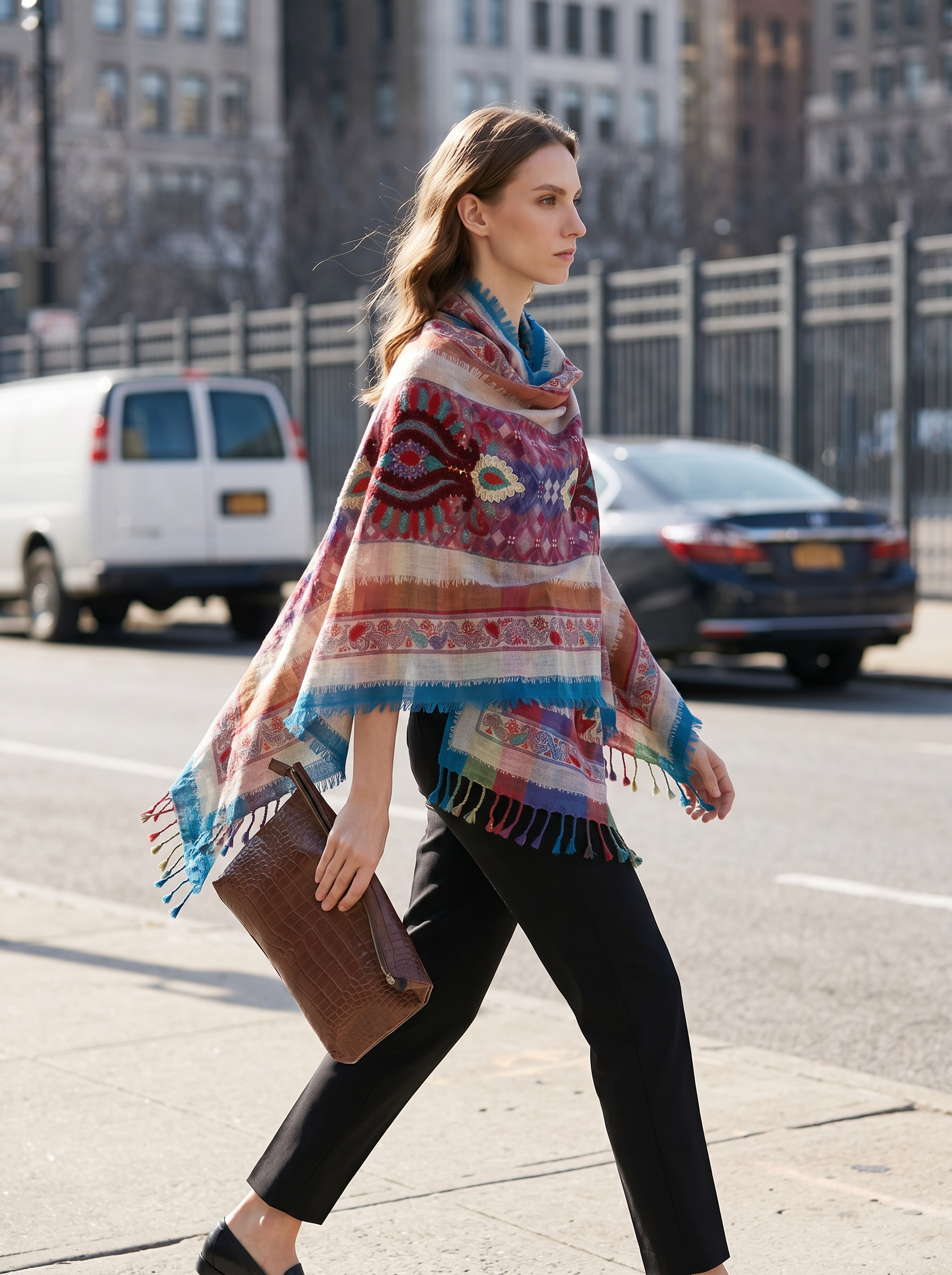 3 Boyutlu Nakiş Detaylı Etnik Şal