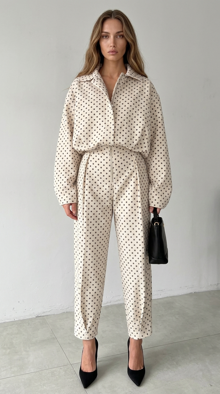 Puantiye Desenli Bomber Ceket