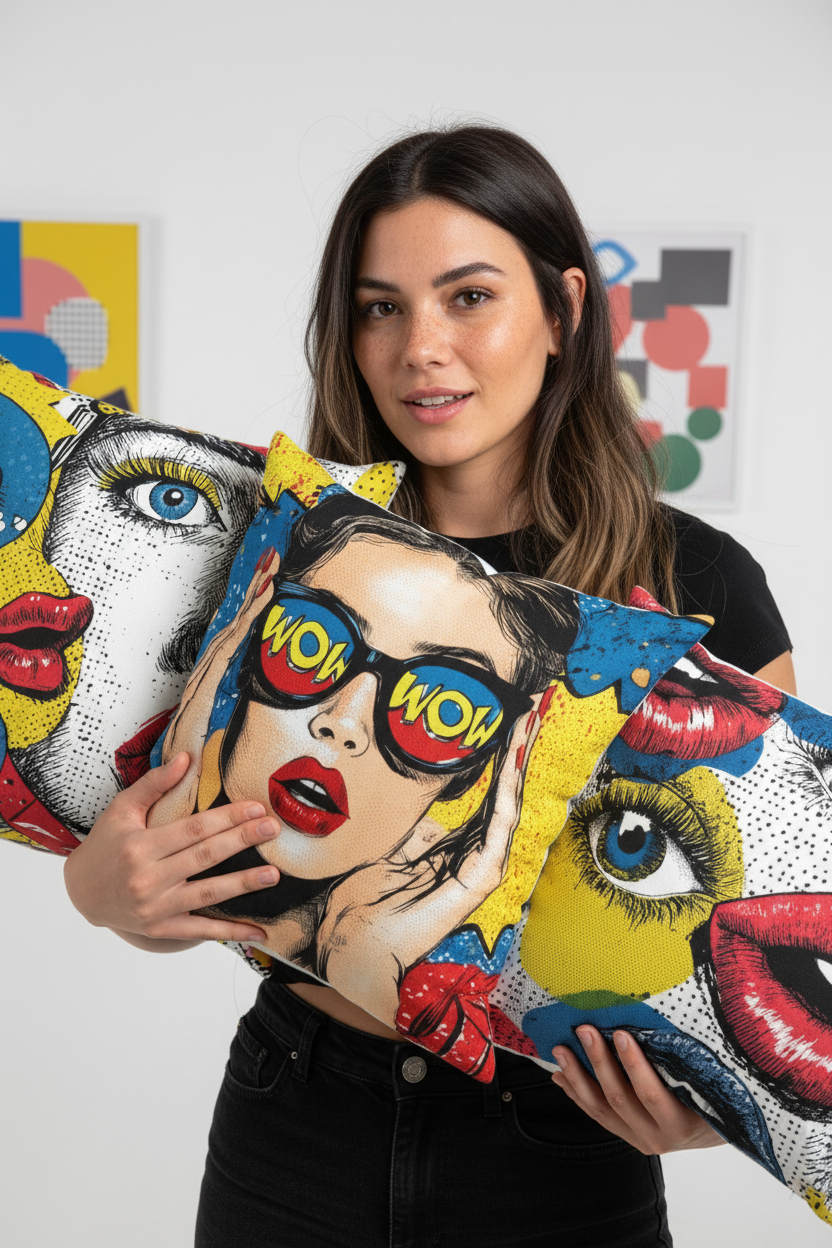 Pop Art Kadın Dekoratif Yastık Kılıfı Seti – 3’lü Paket