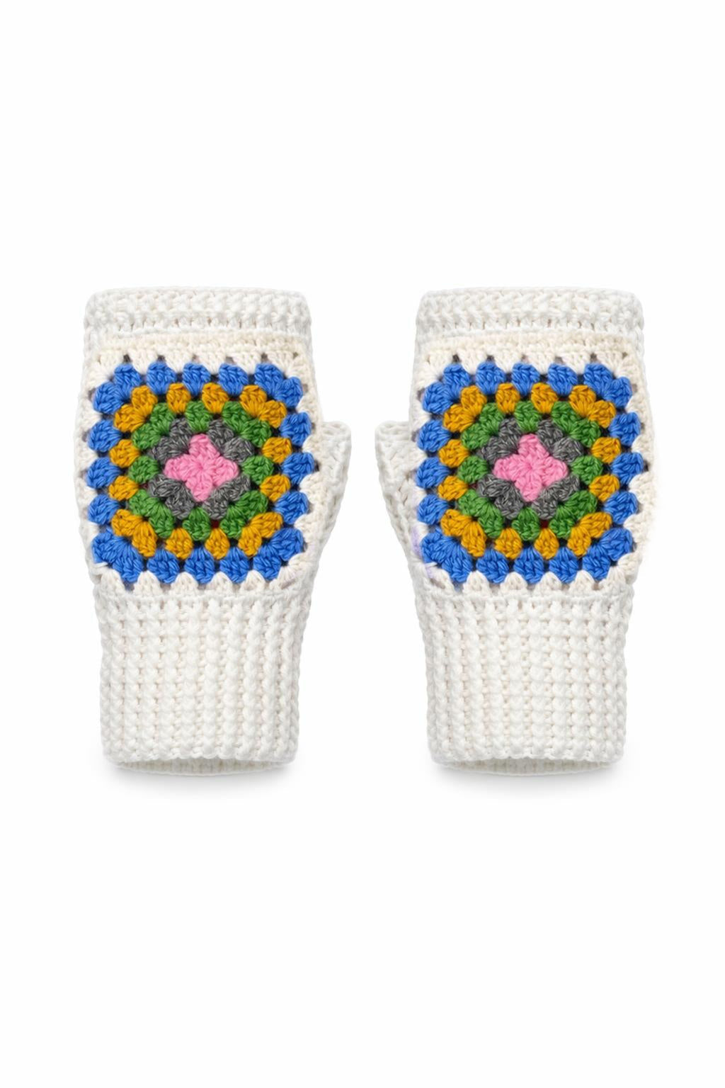 El Örgüsü Motifli Parmaksız Eldiven – Renkli Granny Desen
