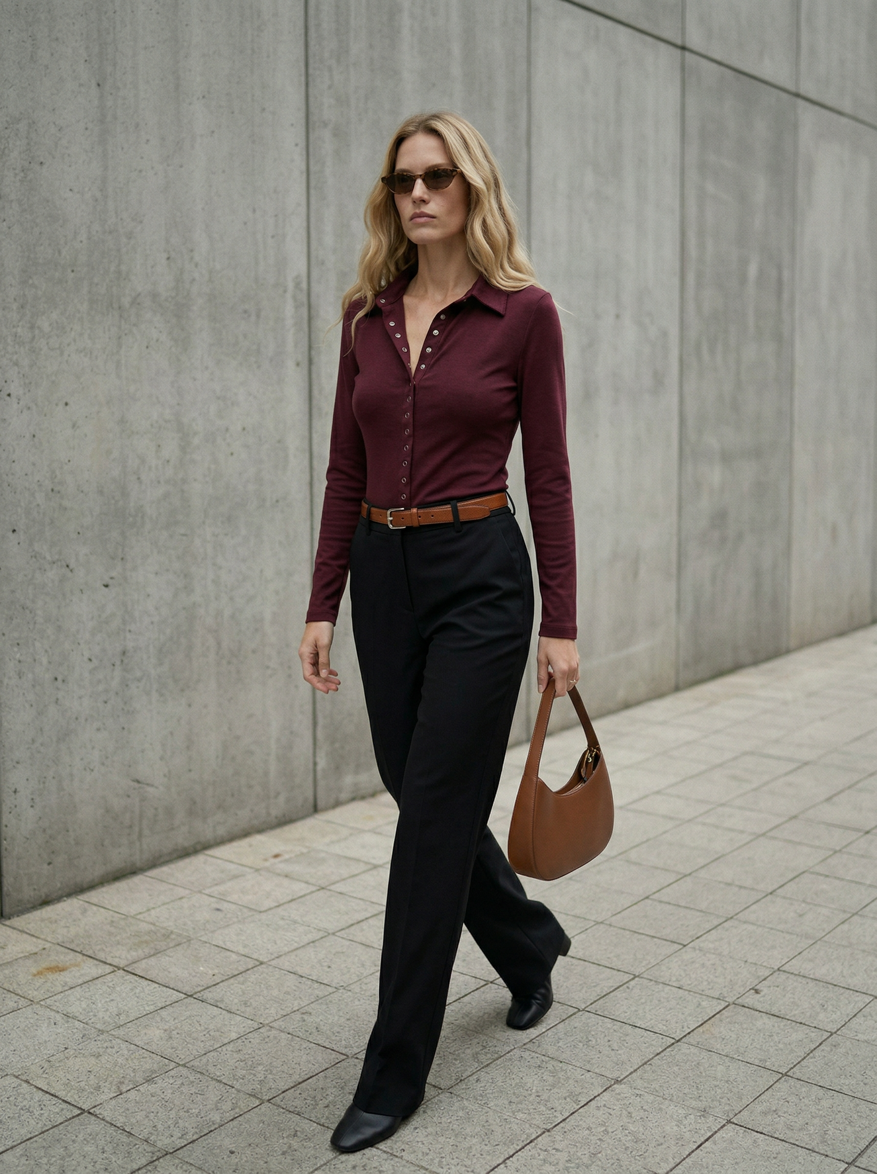 Bordo Çıtçıt Düğmeli Bluz