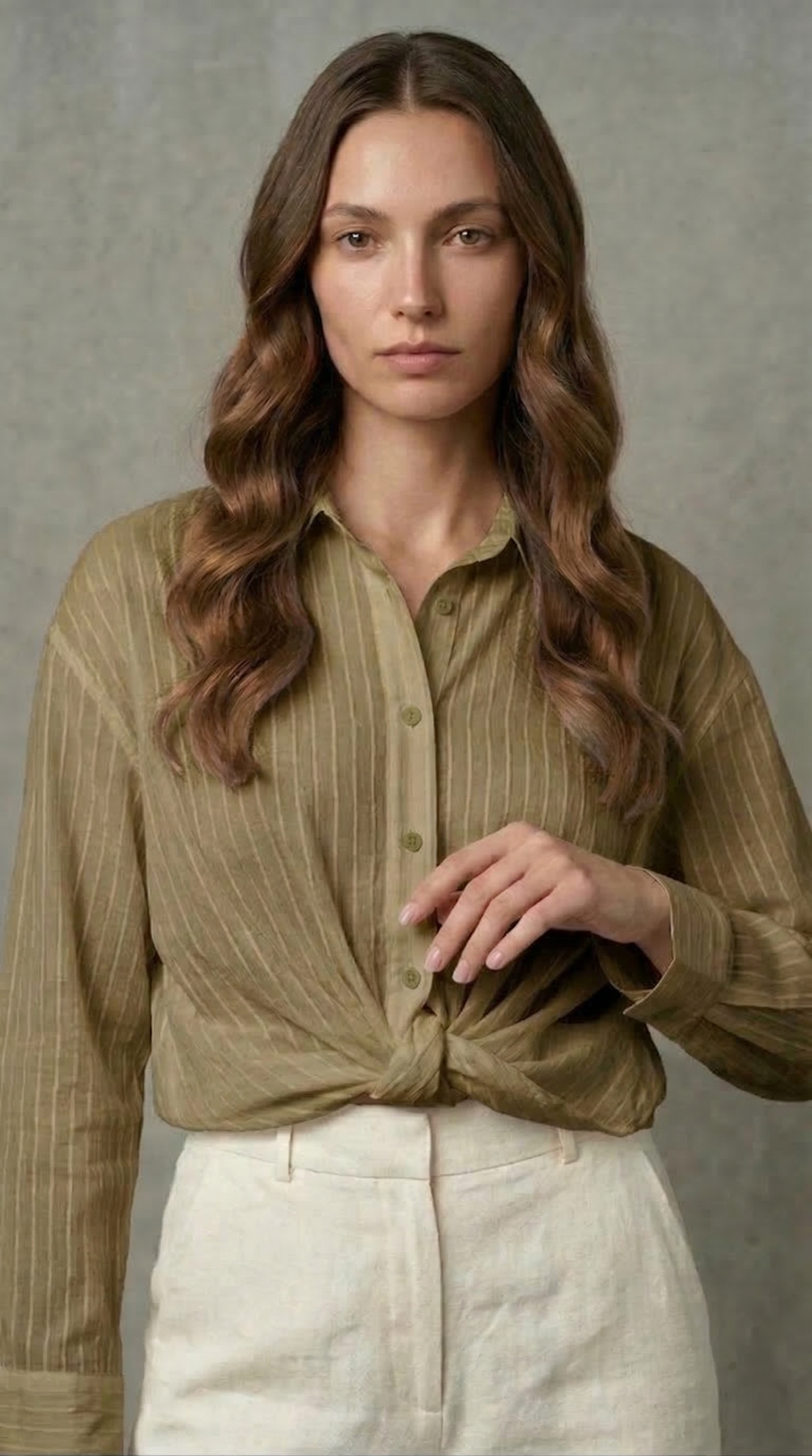 Bağlama Detaylı Haki Gömlek