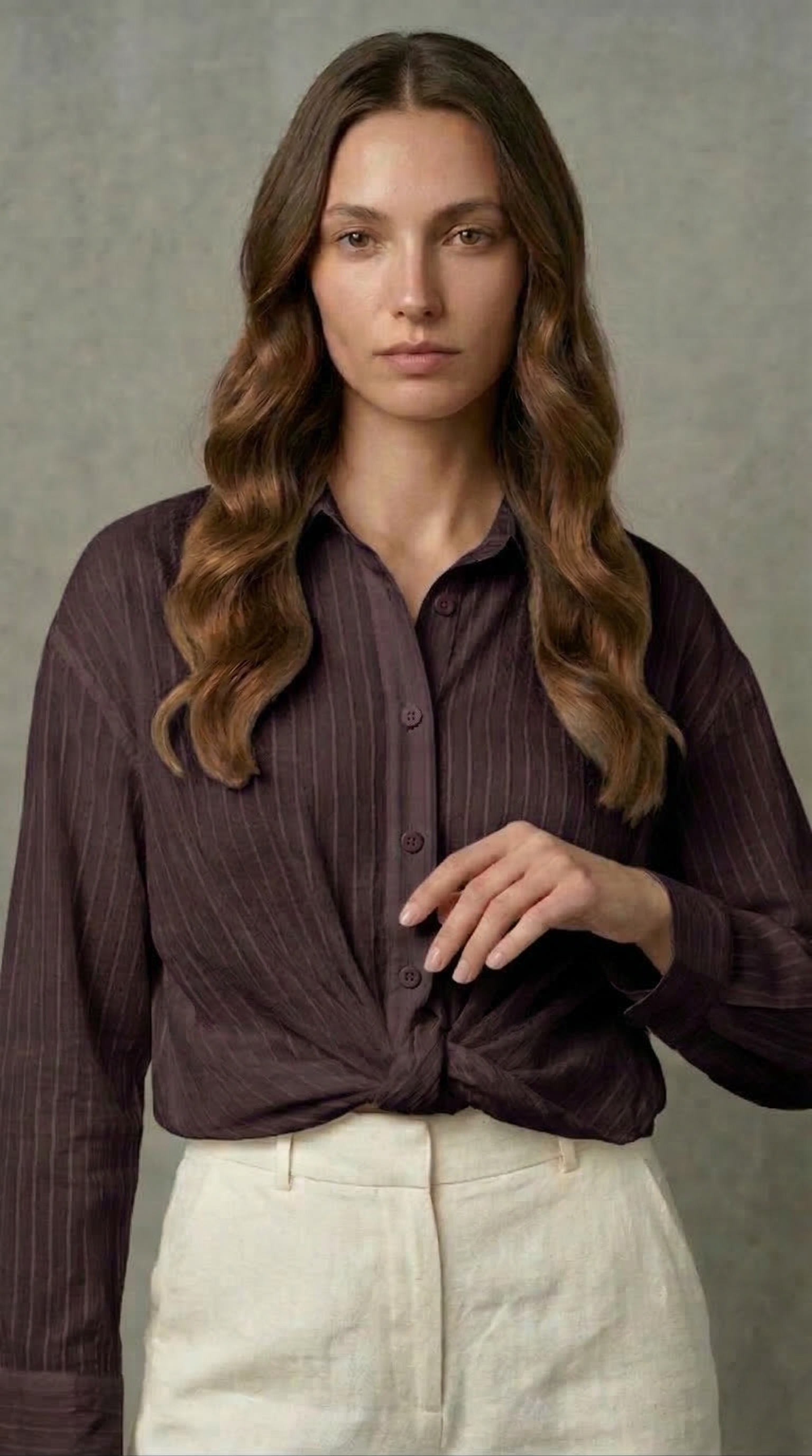 Bağlama Detaylı Kahve Gömlek