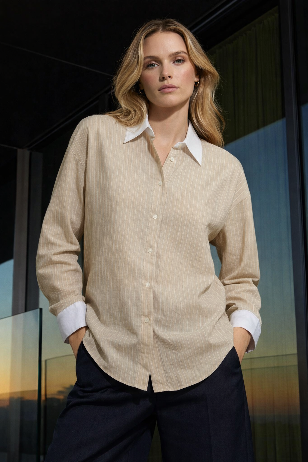 Bej Çizgili Gömlek