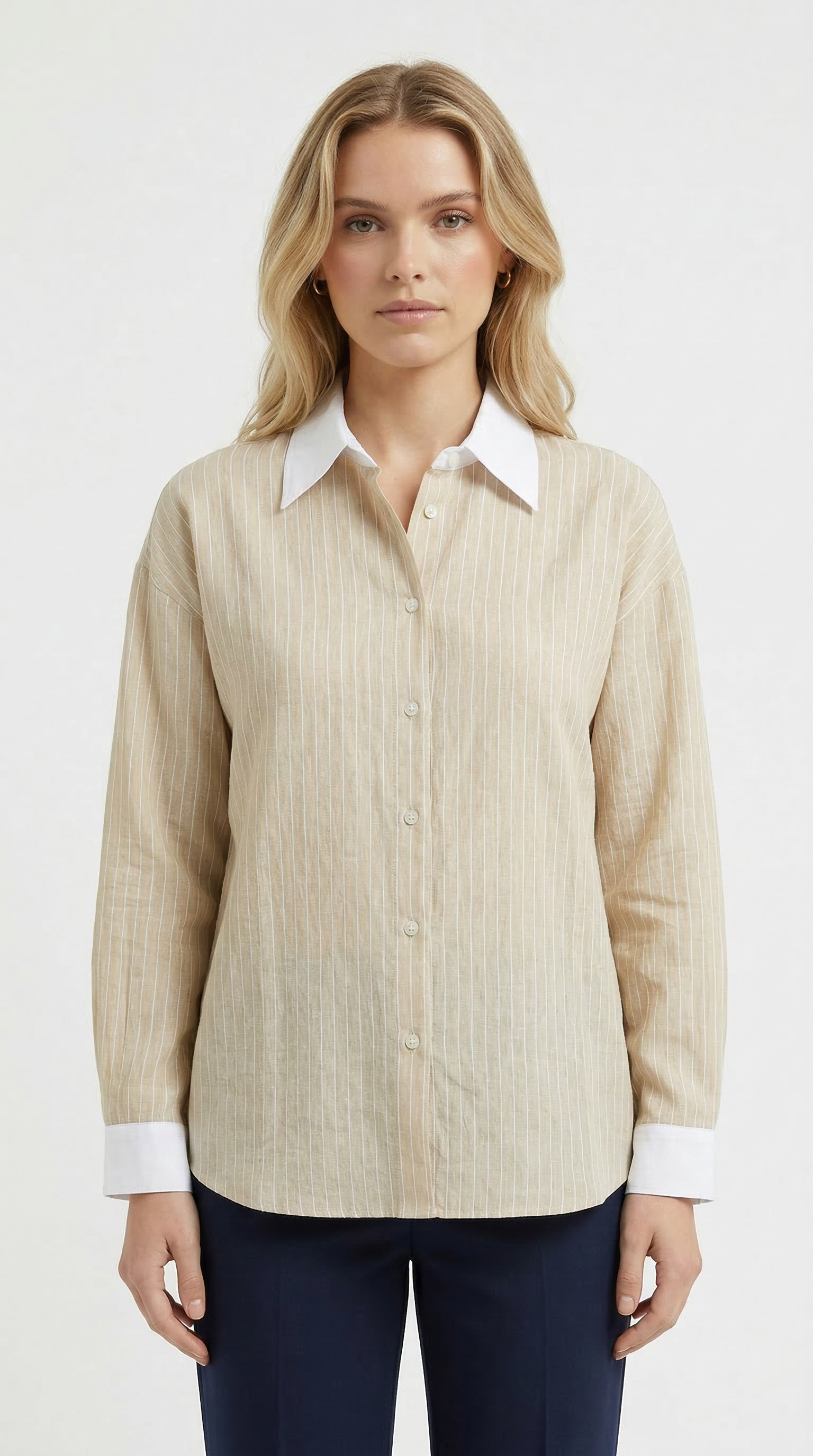 Bej Çizgili Gömlek