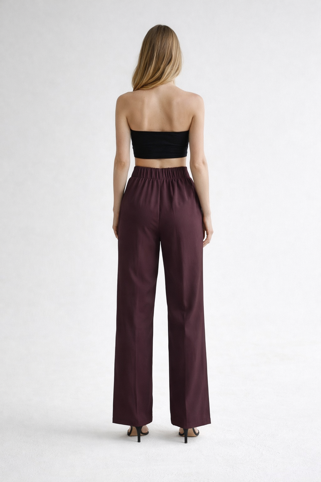 Toka Detaylı Bordo Geniş Paça Pantolon