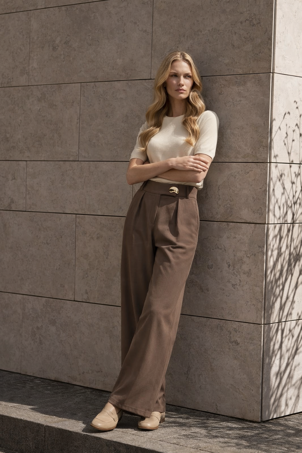 Toka Detaylı Geniş Paça Pantolon