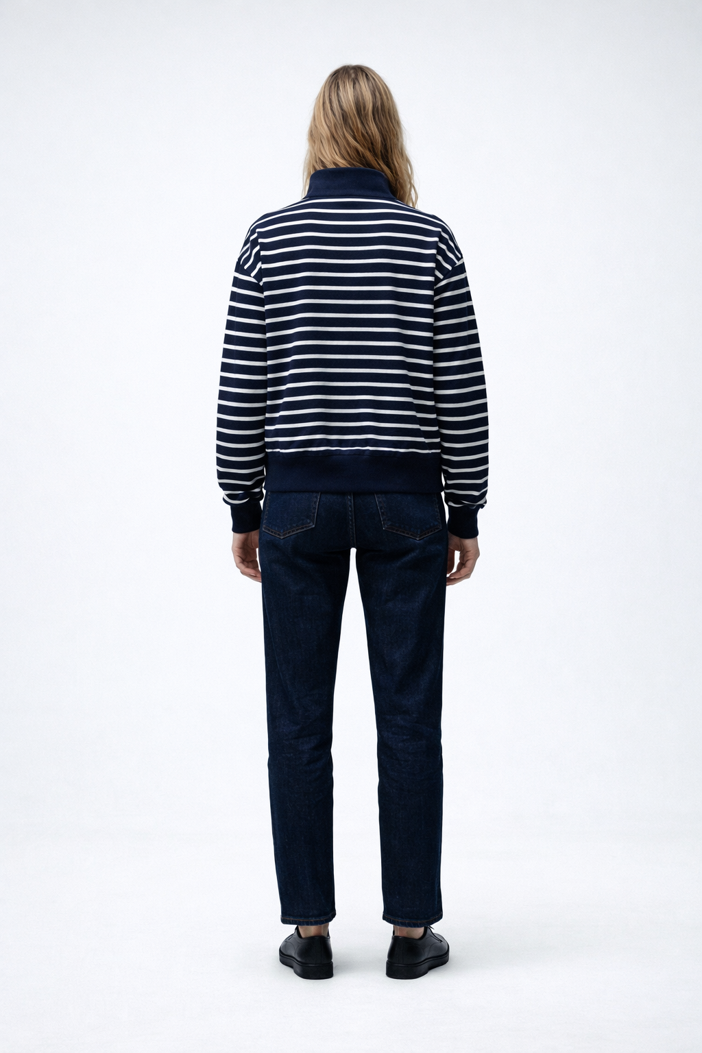 Lacivert Beyaz Çizgili Sweatshirt