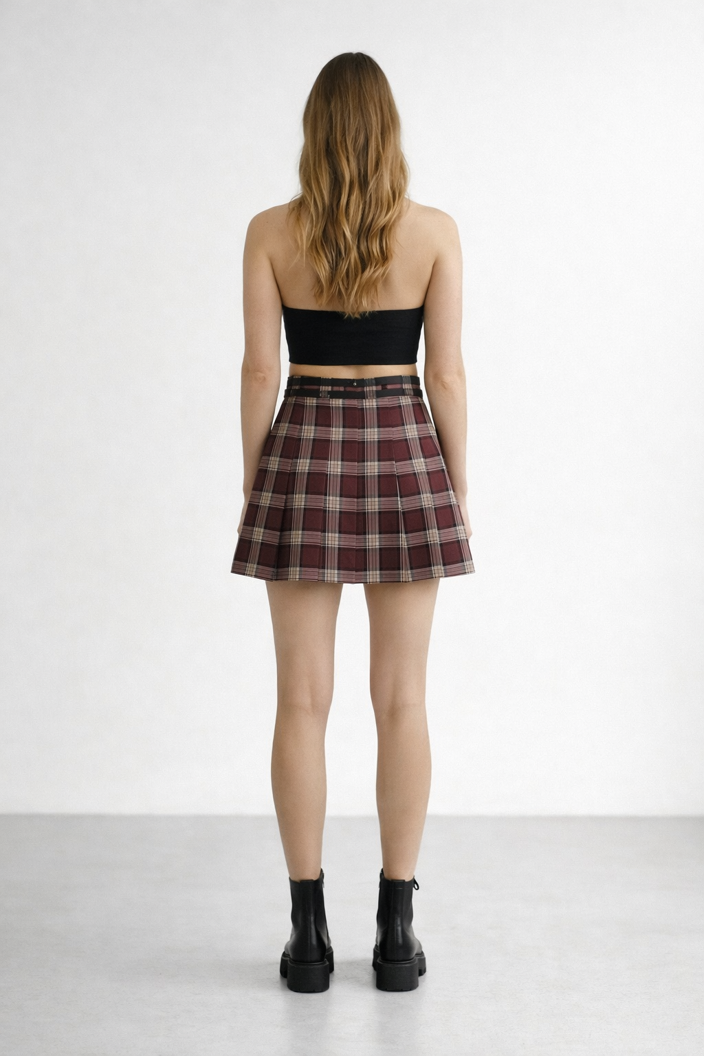 Bordo Ekose Mini Etek