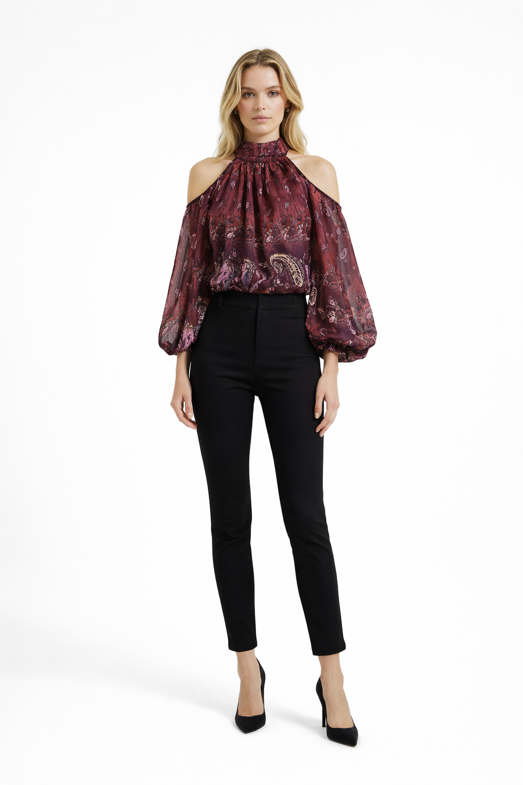 Bordo Baskılı Şifon Bluz