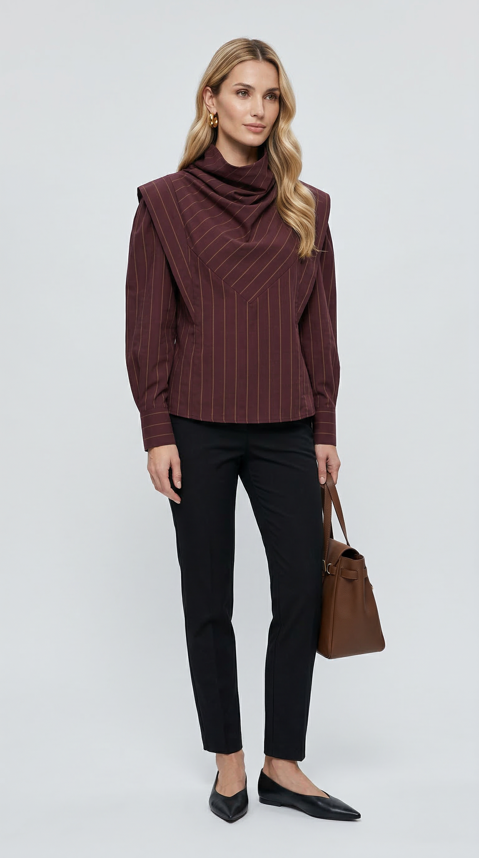 Bordo Çizgili Yüksek Yaka Gömlek