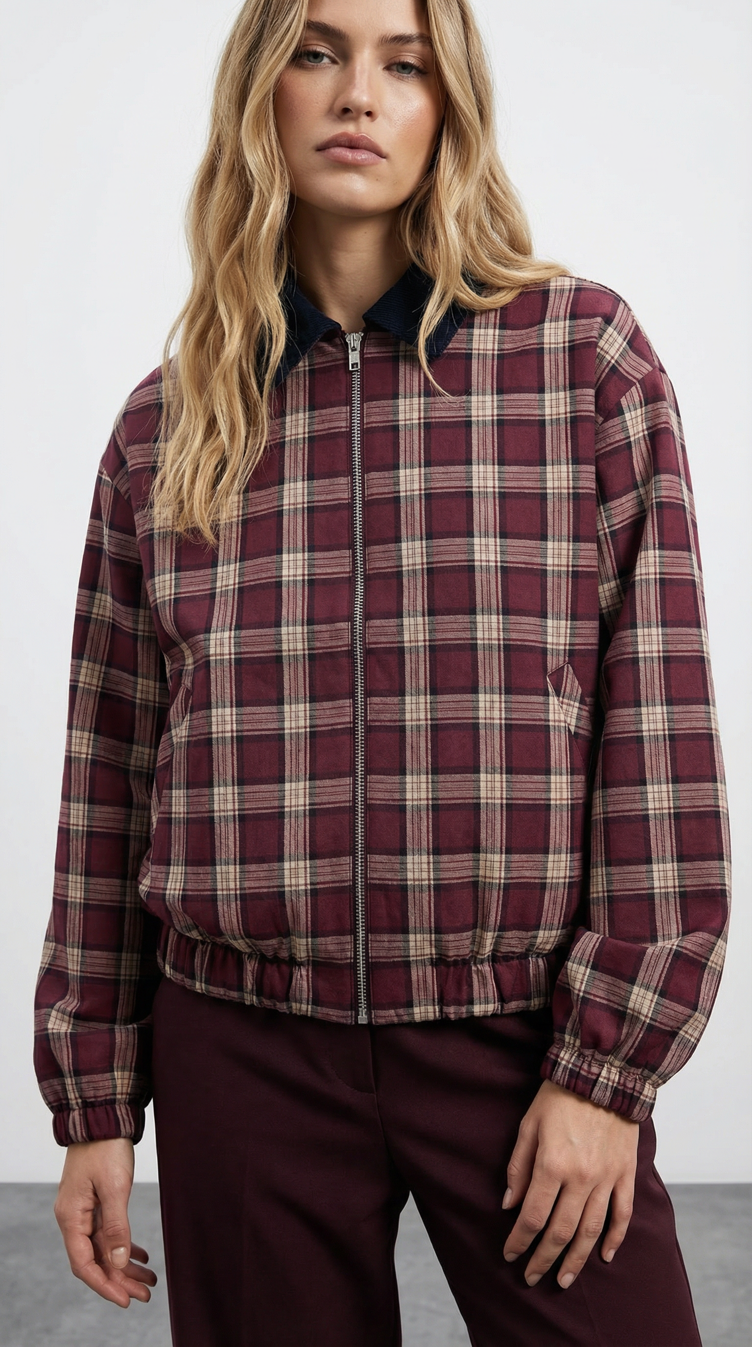 Ekose Desenli Bomber Ceket