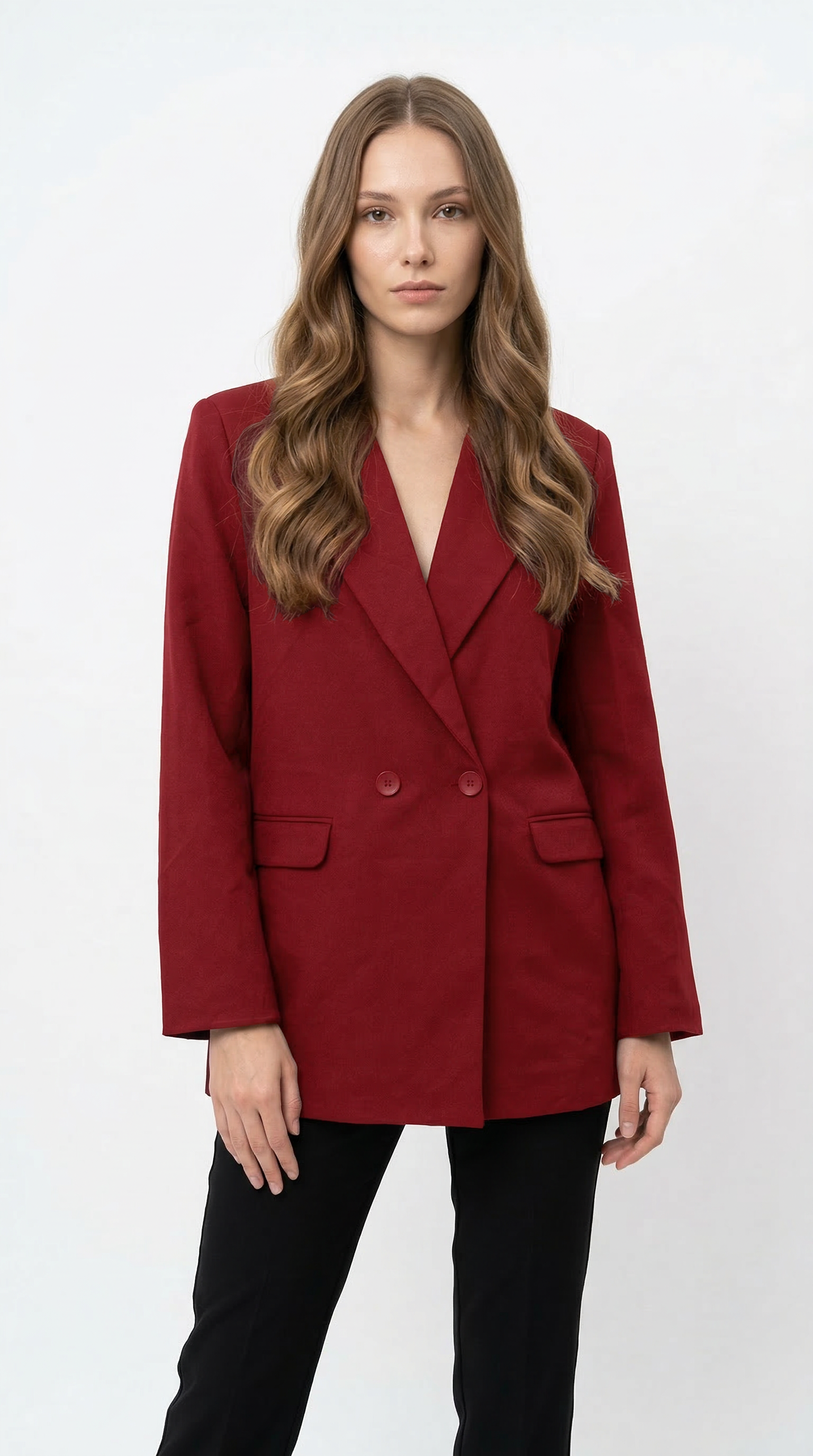 Kruvaze Kesim Bordo Blazer Ceket