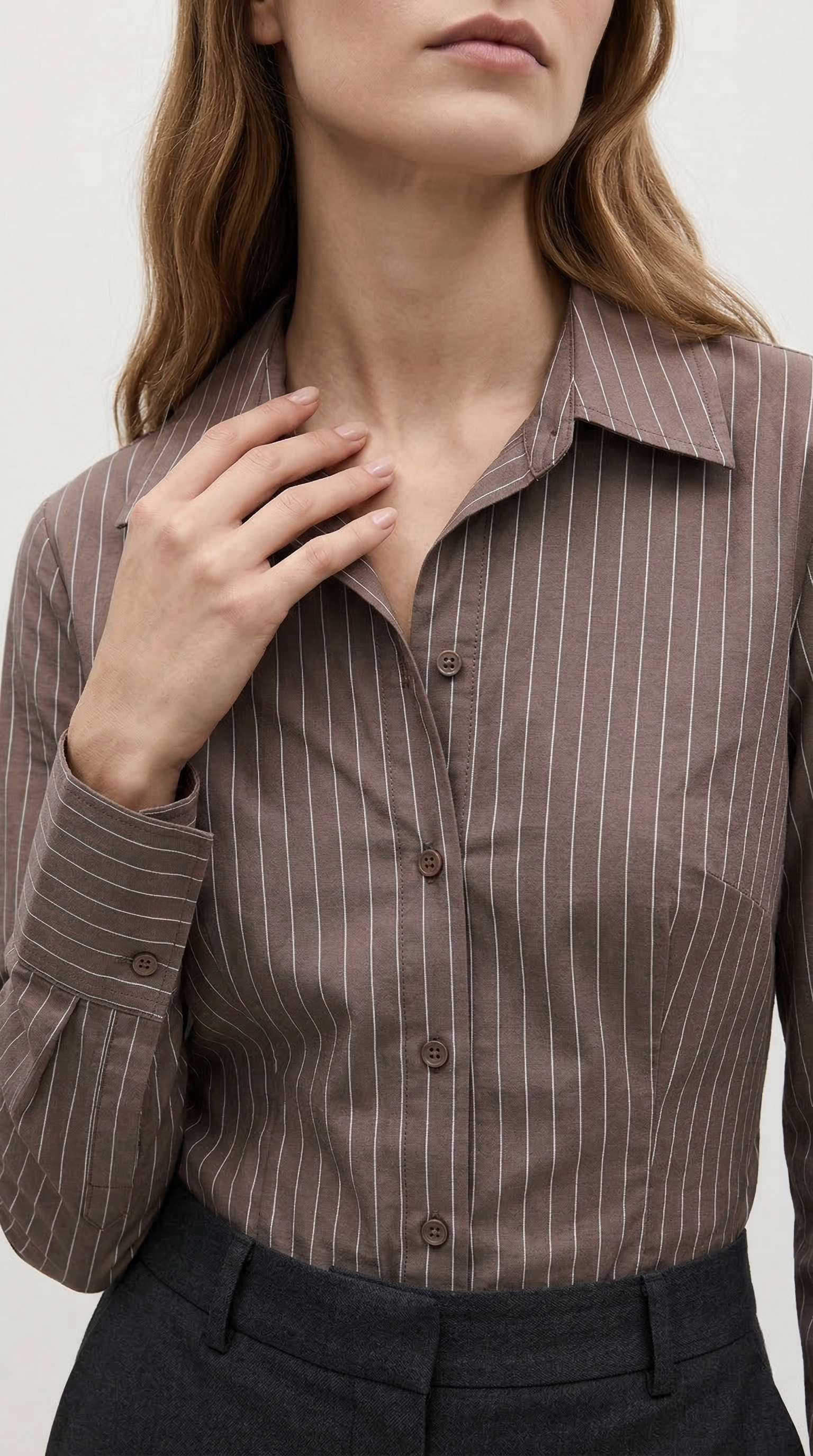 Slim Fit Kahverengi Çizgili Gömlek