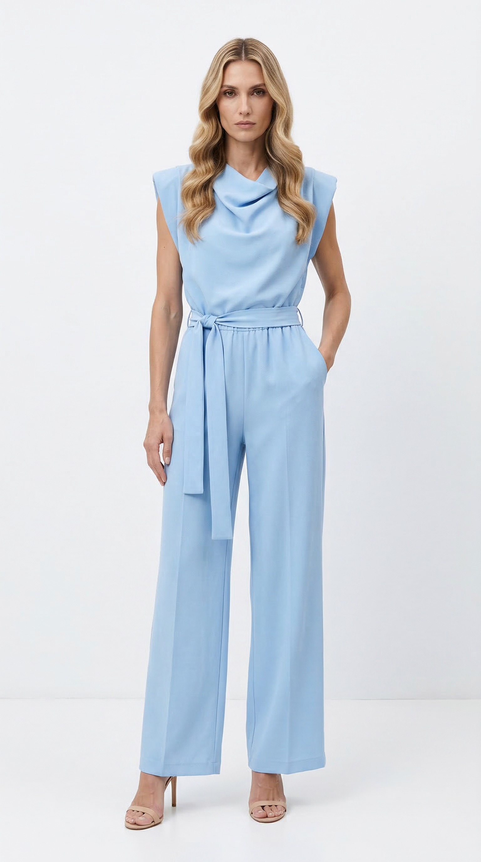 Kemer Detaylı Mavi Tulum